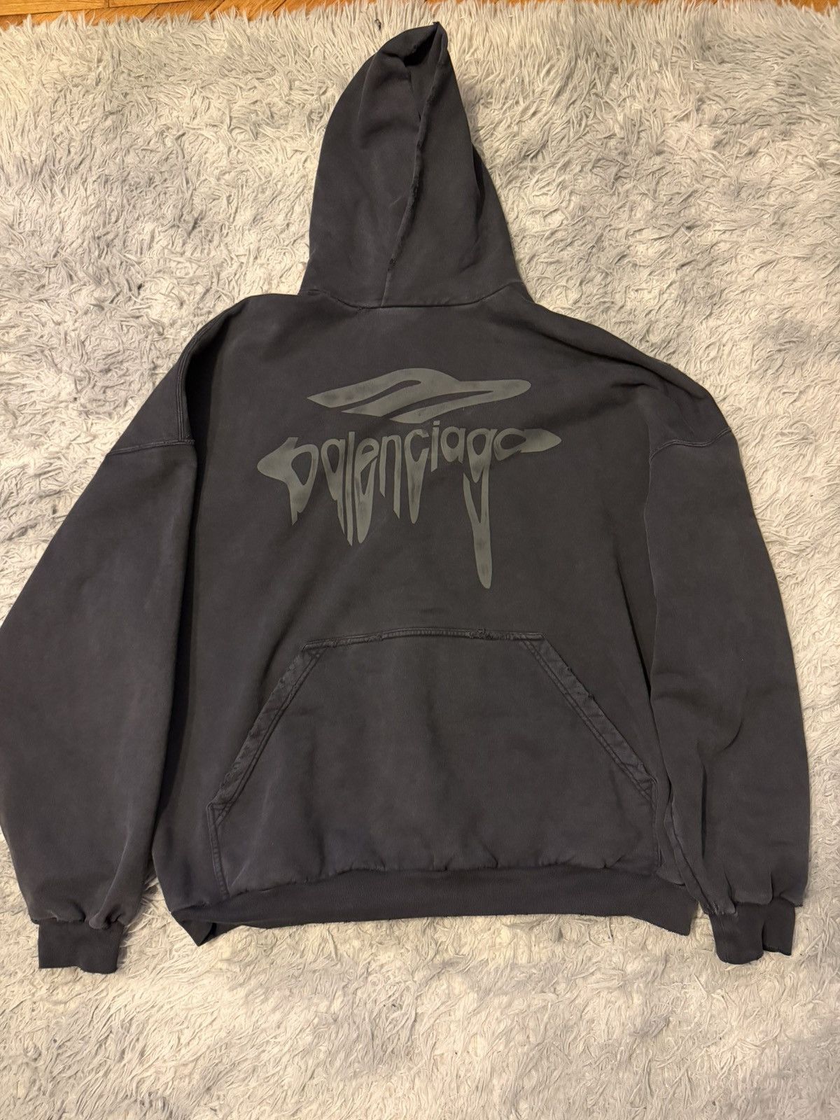 faded ripped logo hoodie
