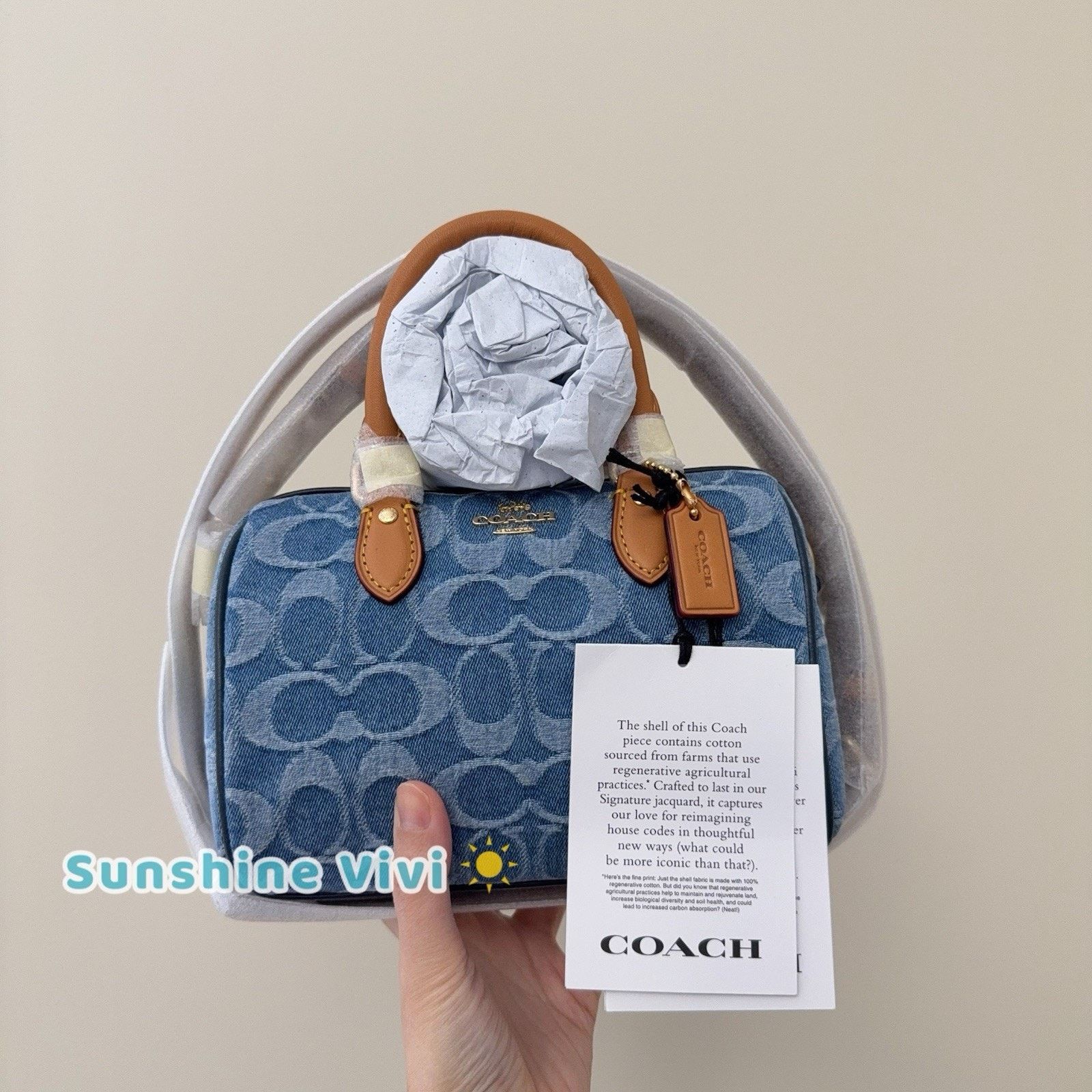 Coach NWT COACH Mini Rowan Crossbody Bag Signature Denim CDQ36 Size ONE SIZE - 7 Thumbnail