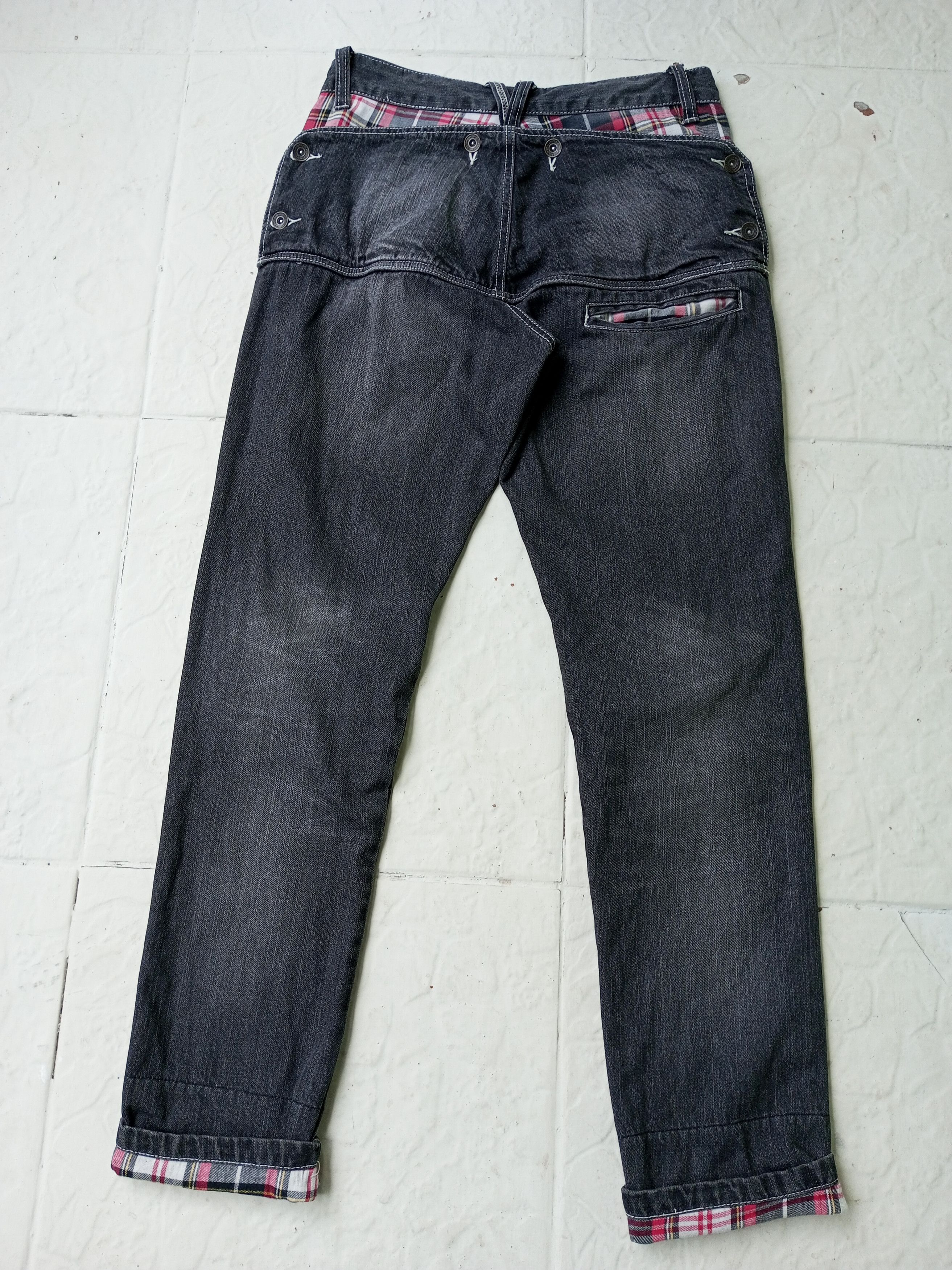Japanese Brand Vtg Japanese Brand Tartan Layered Denim Pants Punk Style Size US 32 / EU 48 - 3 Thumbnail