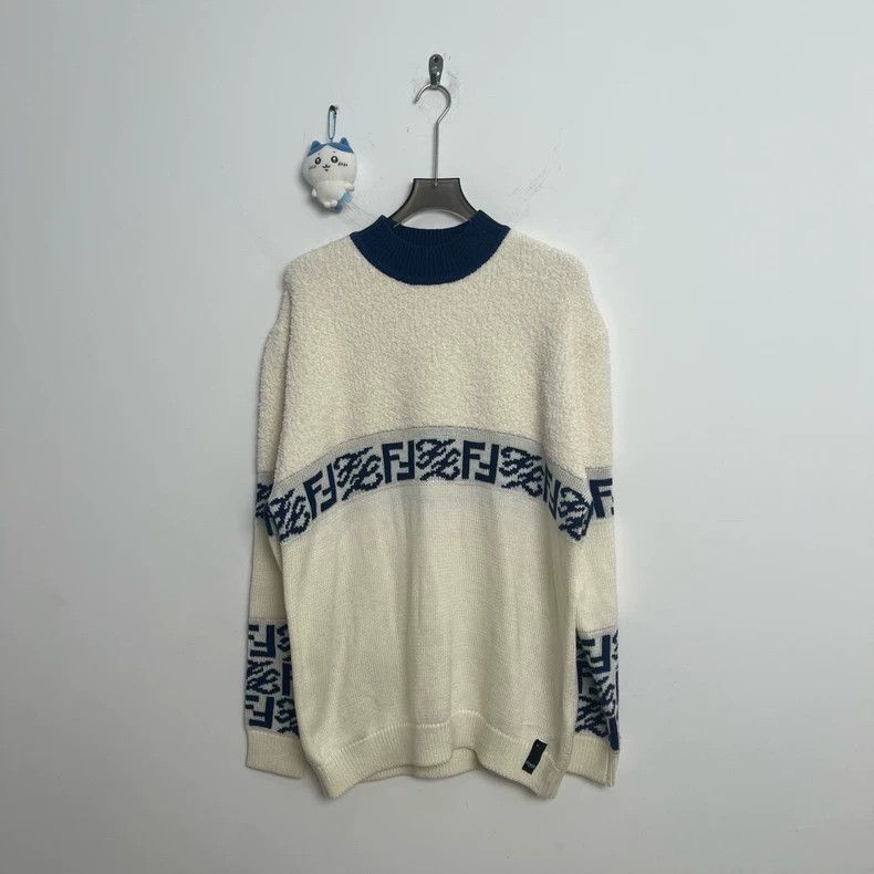 Fendi Fendi Blue White Wool Sweater Size US L / EU 52-54 / 3 - 2 Thumbnail