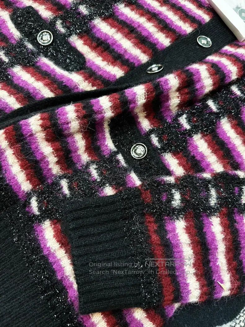 Other Chanel 23b purple black and white striped knitted jacket Size S / US 4 / IT 40 - 4 Thumbnail