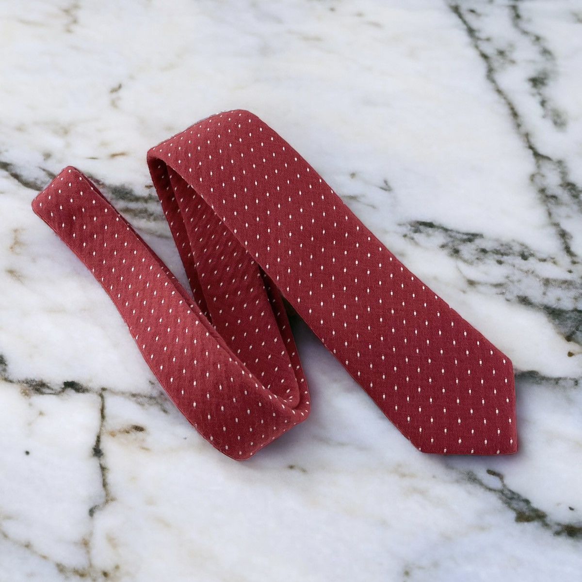 Other Men’s Ruby Red Slim Necktie w/ Embroidered Dots Size ONE SIZE - 2 Thumbnail