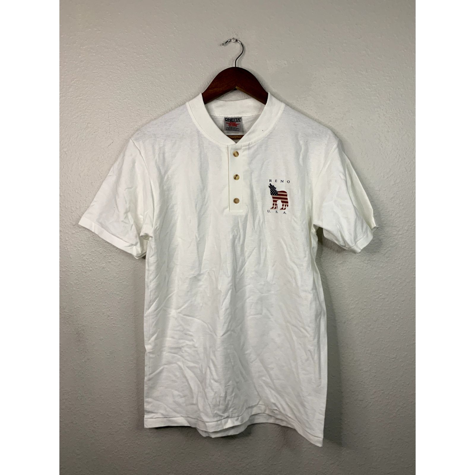 Vintage Vintage Reno Henley Tee Oneita USA Flag Graphic 90s M Size US M / EU 48-50 / 2 - 1 Thumbnail