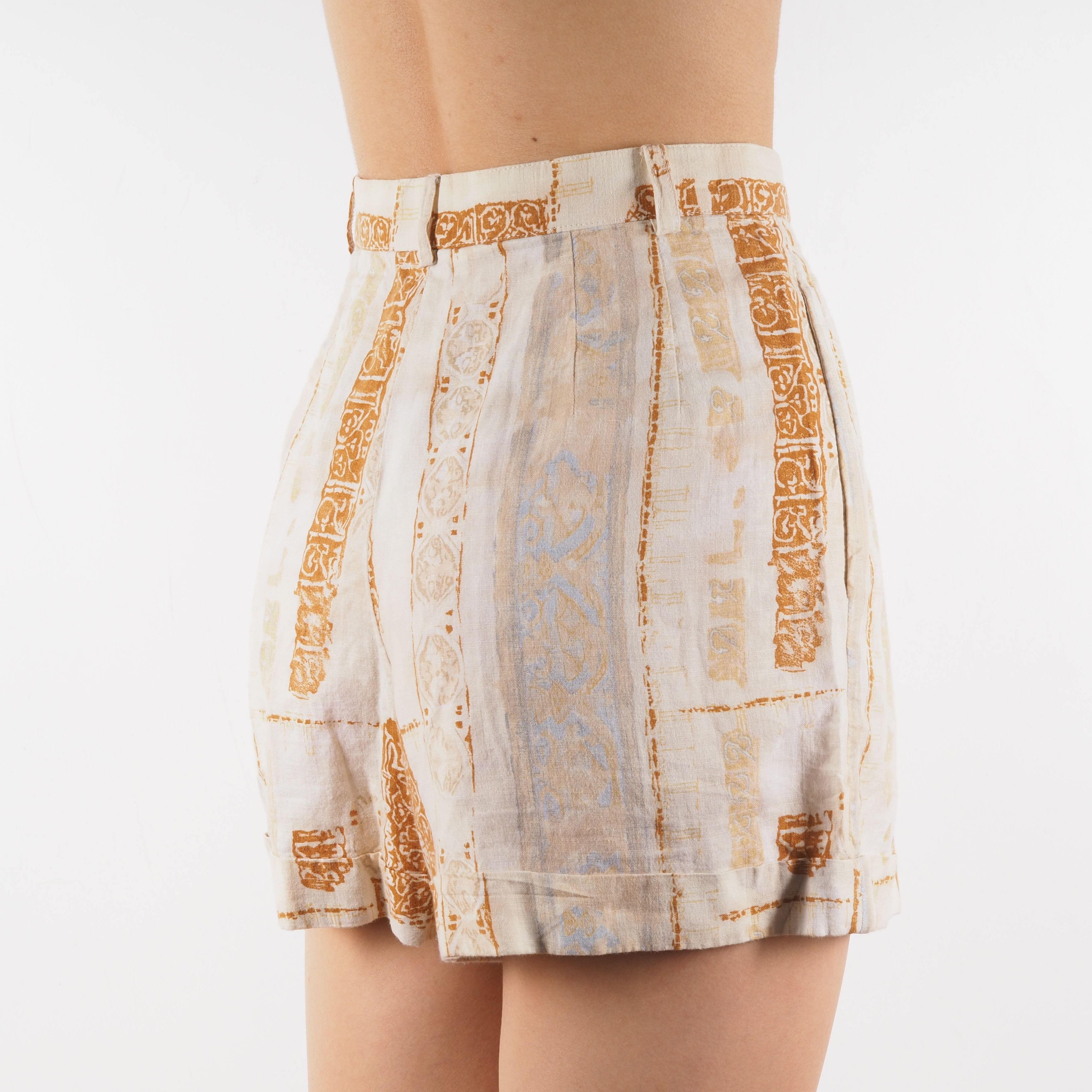 Kenzo × Vintage Kenzo Jungle Vintage Women Pleated Beige Linen Cotton Shorts Size 26" / US 2 / IT 38 - 4 Thumbnail