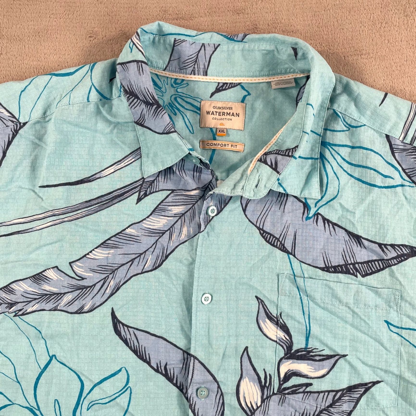 Quiksilver Quiksilver Waterman Shirt Men 2XL Blue Floral Hawaiian Short Sleeve NWOT Button-Up Collared Beach Tropical Surf Casual Mens Size US XXL / EU 58 / 5 - 3 Thumbnail
