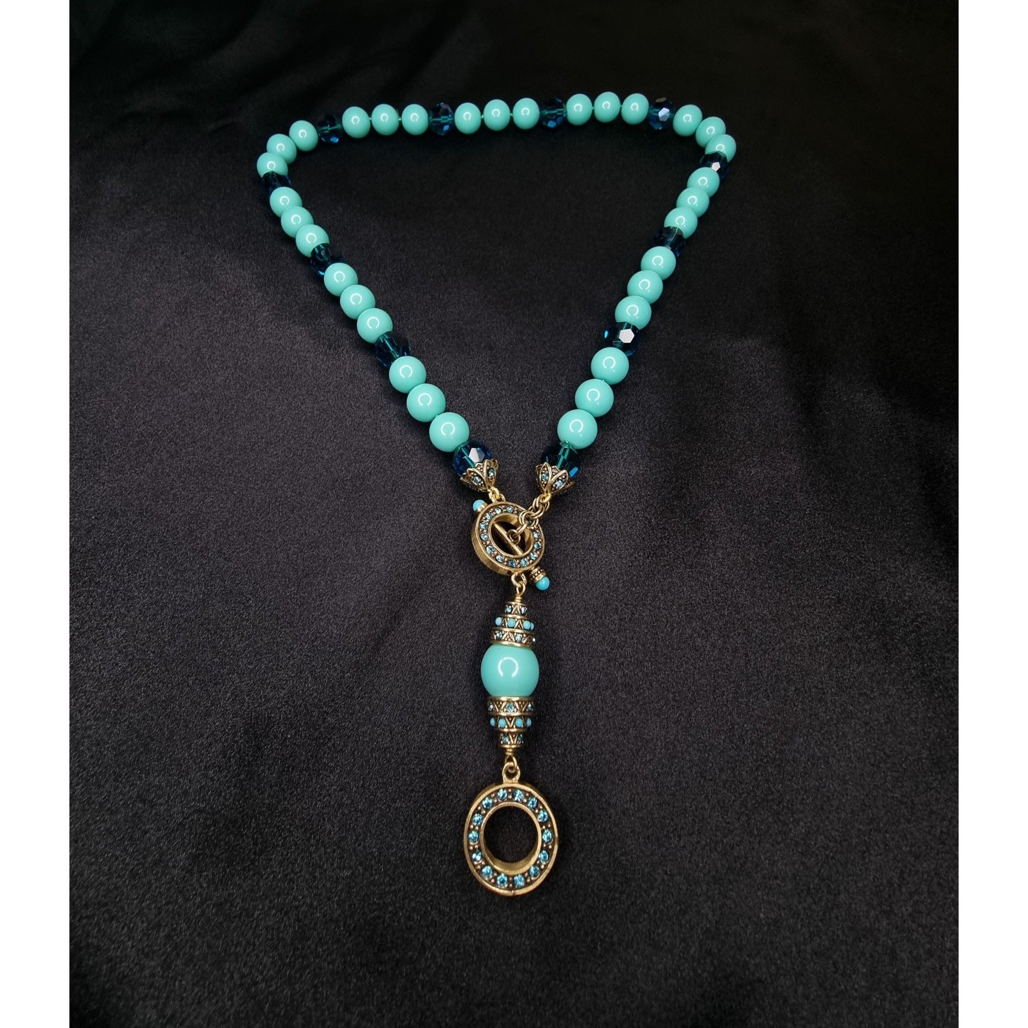 Vintage Vintage Heidi Daus Aqua & Blue Beaded Necklace With Ornate P Size ONE SIZE - 4 Thumbnail