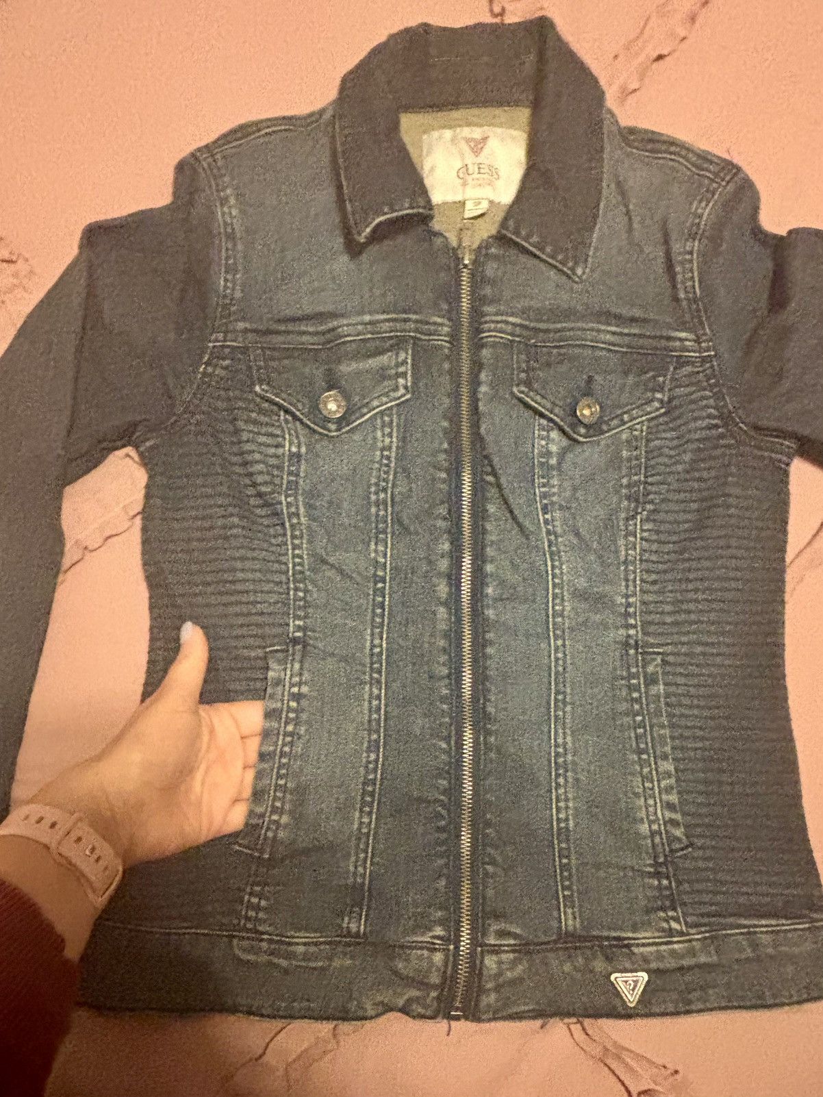 Guess Guess Denim Zippered Moto Jacket Size Small - EUC Size S / US 4 / IT 40 - 3 Thumbnail