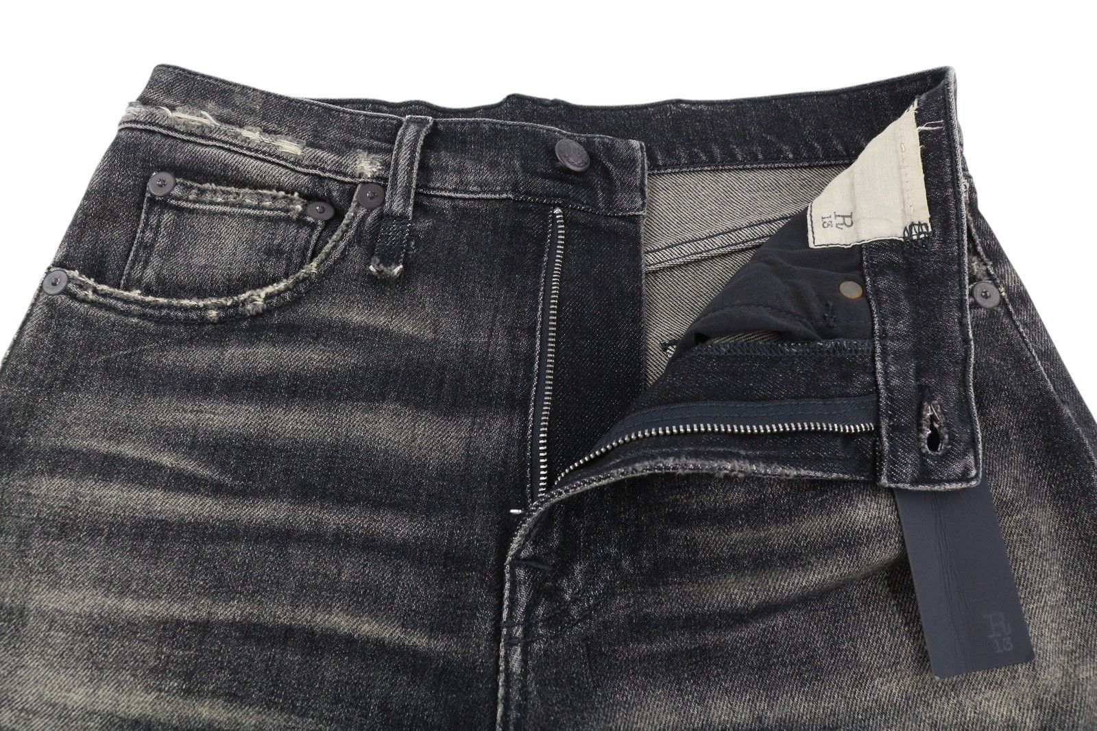 R13 ALICE STRAIGHT LEG 27 Abbey Black Faded Denim Jeans 86204 Size 27" / US 4 / IT 40 - 5 Thumbnail
