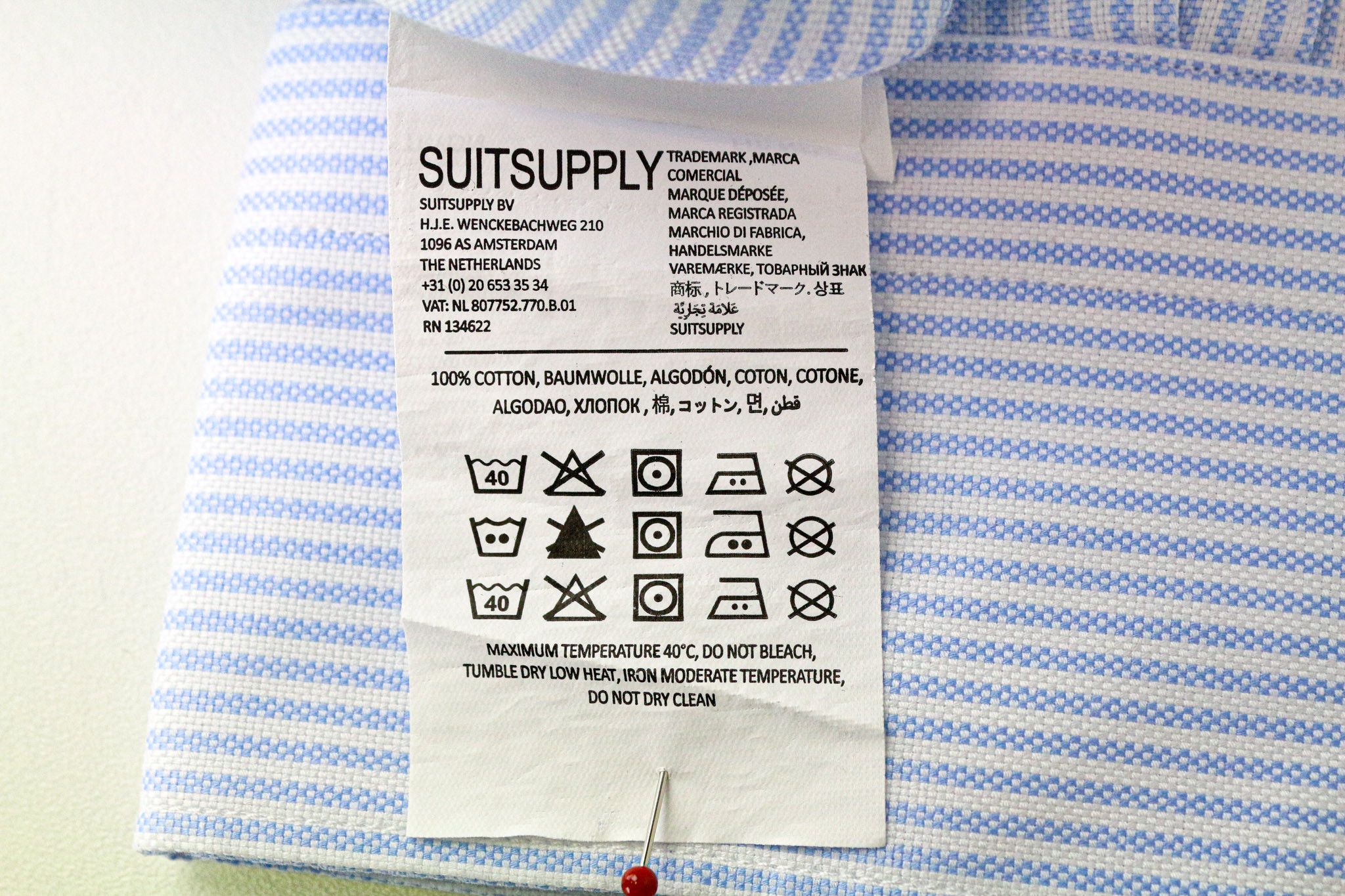 Suitsupply 38/15 Extra Slim Blue Cotton Striped Cutaway Twill 78531 Size 38R - 6 Thumbnail