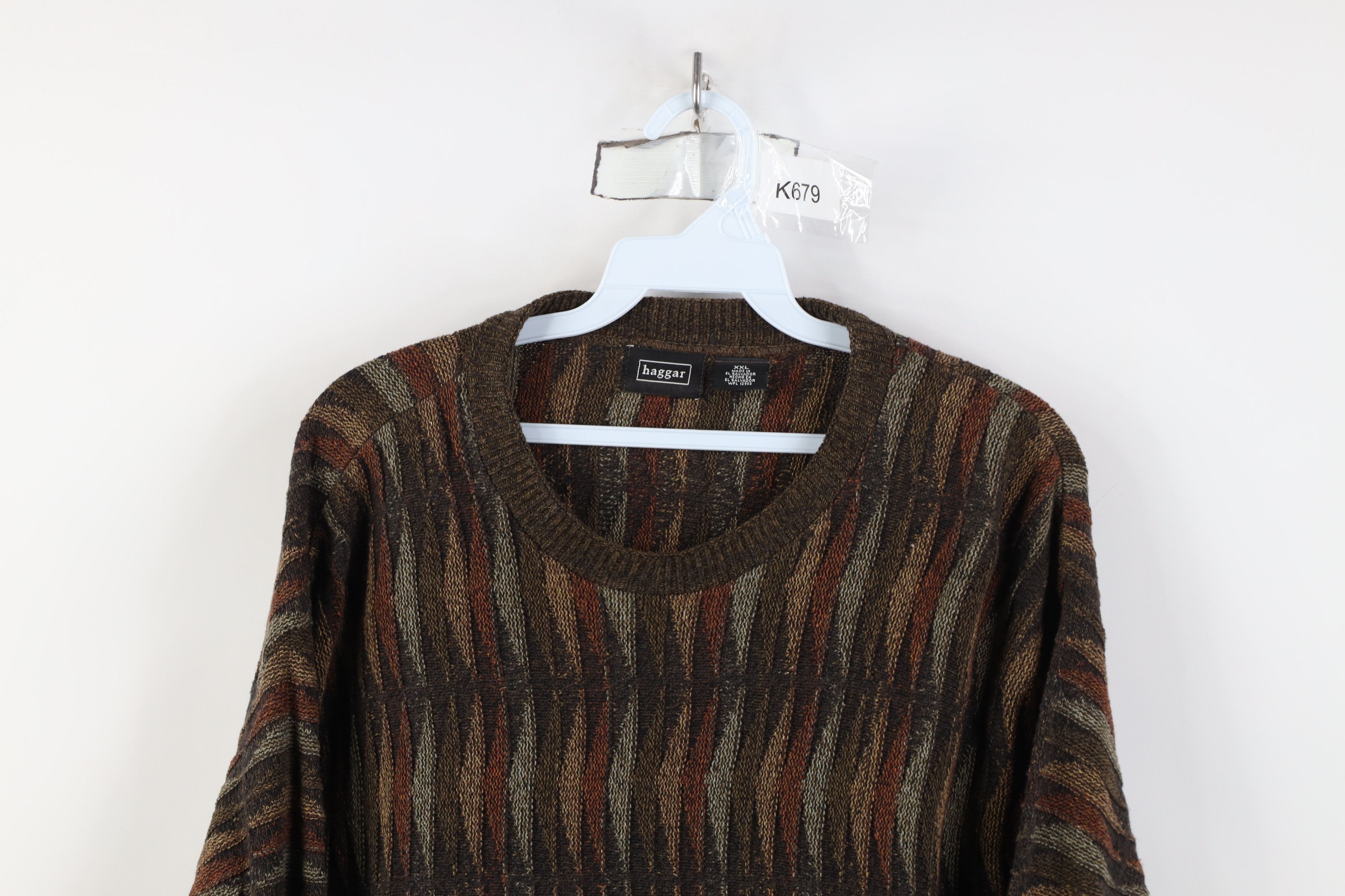 Vintage Vintage 90s Coogi Style Wavy Crewneck Sweater Earth Tone Size US XXL / EU 58 / 5 - 2 Thumbnail