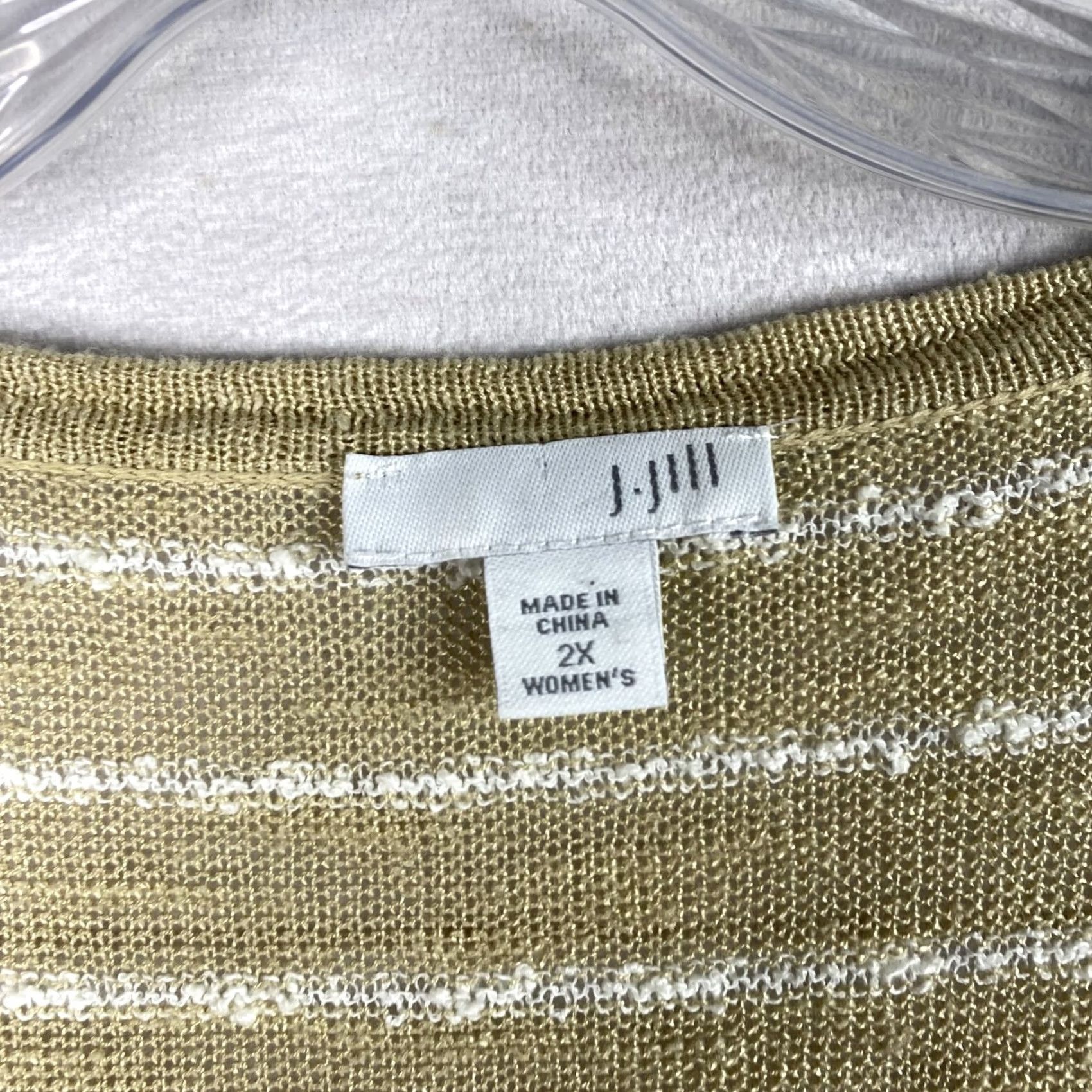 J. Jill J. Jill Blouse Womens 2X Tan White Linen Blend Knit V Neck Button Detail Short Sleeve Floral Striped Bohemian Beach Classic Mens? Size XXL / US 16-18 / IT 52-54 - 4 Thumbnail