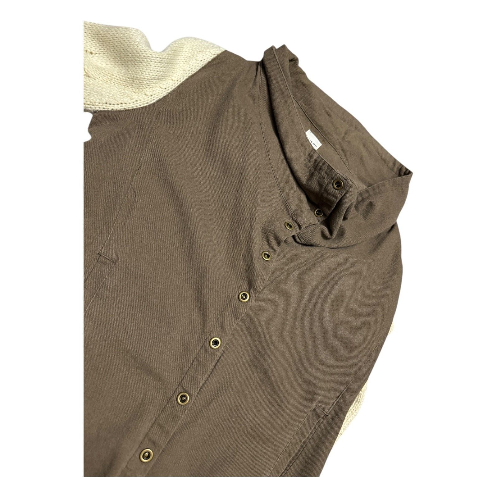 Designer ELLISON Khaki Knit Sleeve Casual Sweater Jacket Shacket L Size L / US 10 / IT 46 - 6 Thumbnail