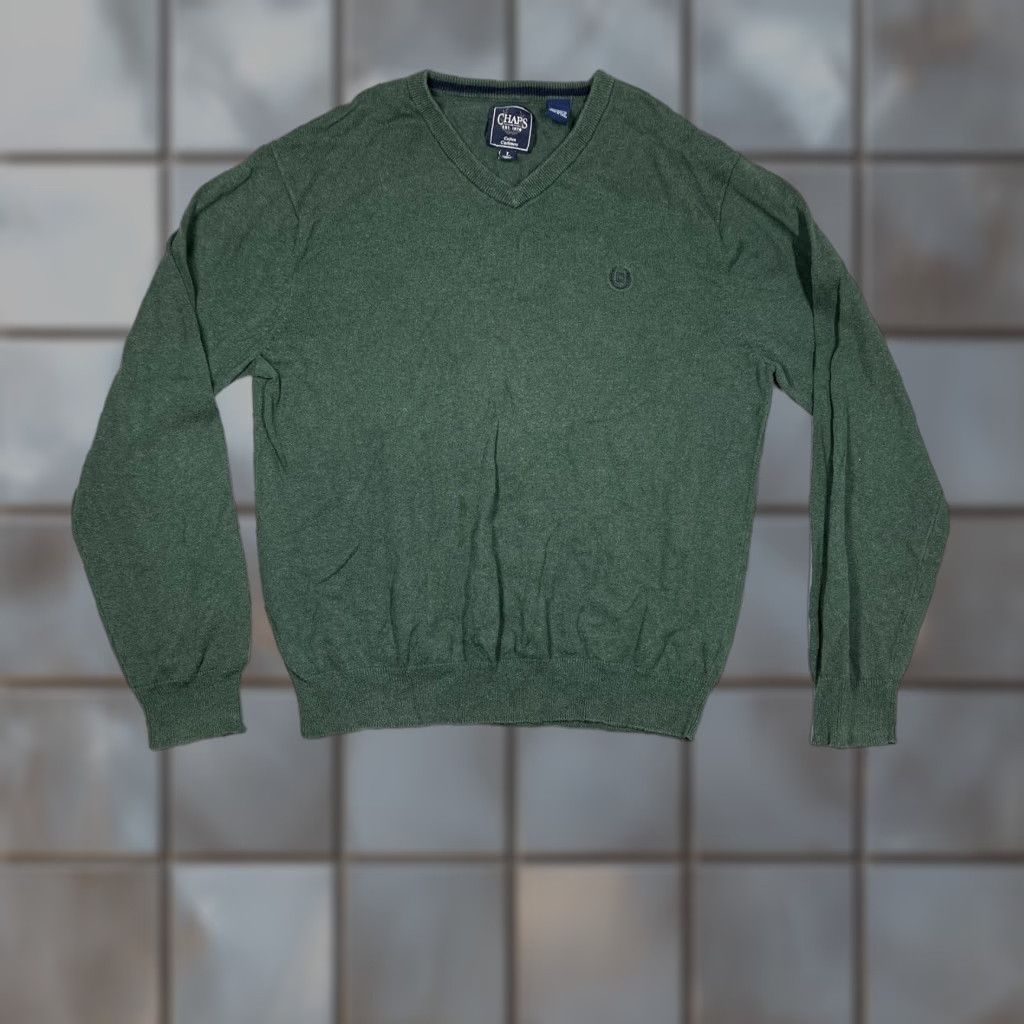 Chaps Chaps Sweater Mens Large V-Neck Pullover Tight-Knit Hunter Green Midweight Crew Neck Casual-Party/Cocktail Size US L / EU 52-54 / 3 - 1 Thumbnail