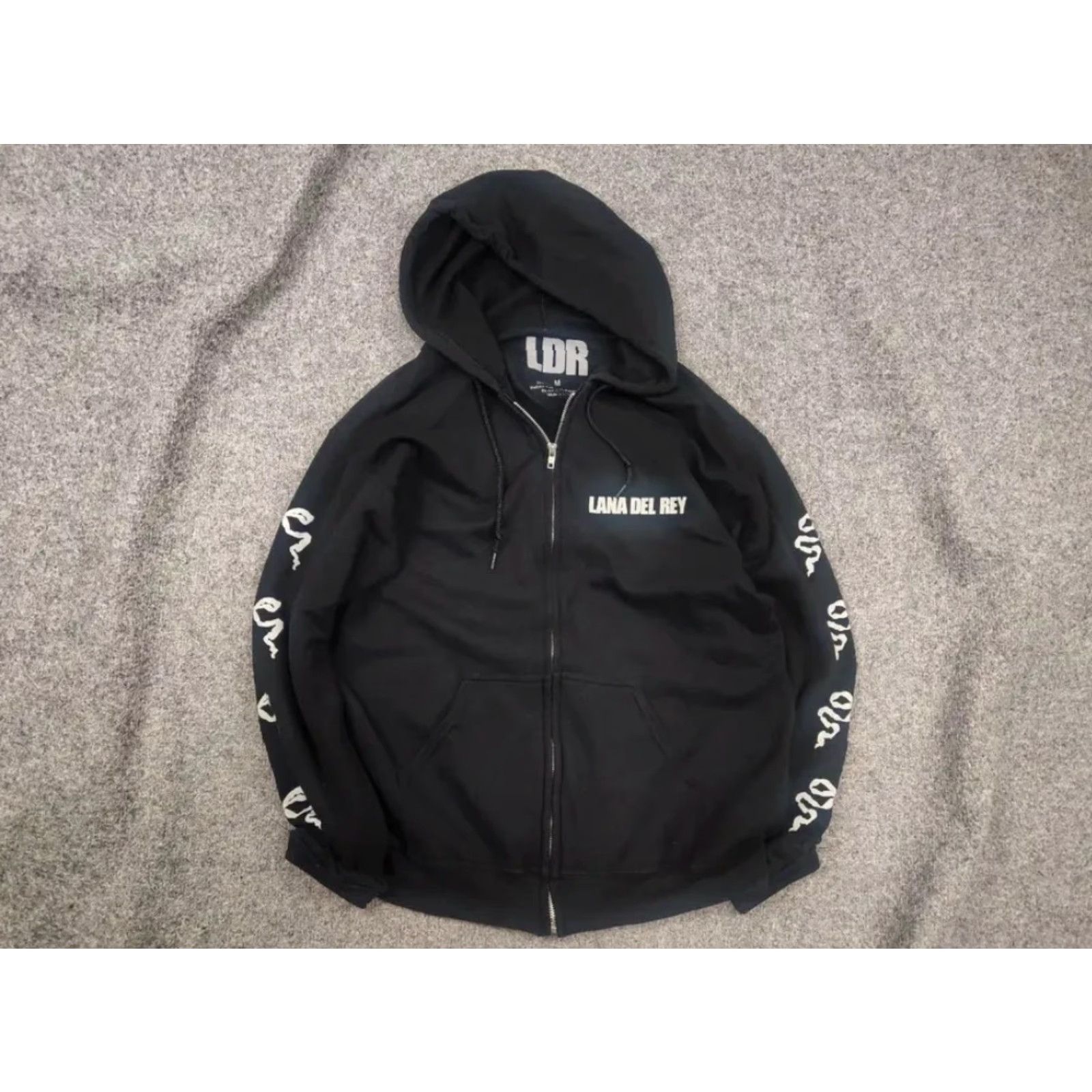 Vintage Lana Del Rey Black Zip Hoodie With Ribbon Sleeves Vintage Y2K glamour Style LGB Hoodie M Black Cotton Graphic Print 80s 90s WomensMens Size US M / EU 48-50 / 2 - 2 Thumbnail