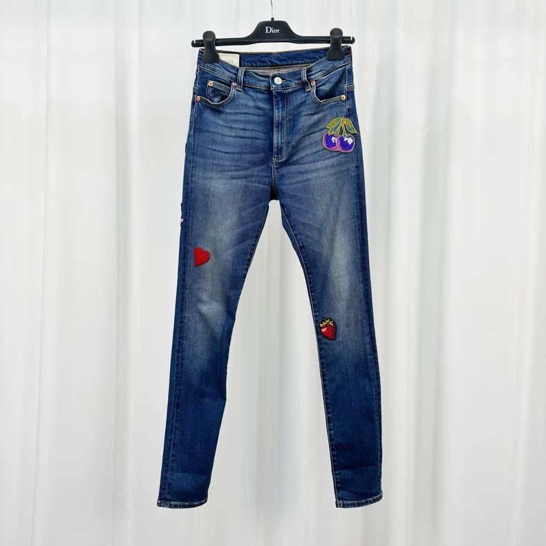 Gucci Gucci Embroidered cherry denim trousers Size 26" / US 2 / IT 38 - 1 Thumbnail