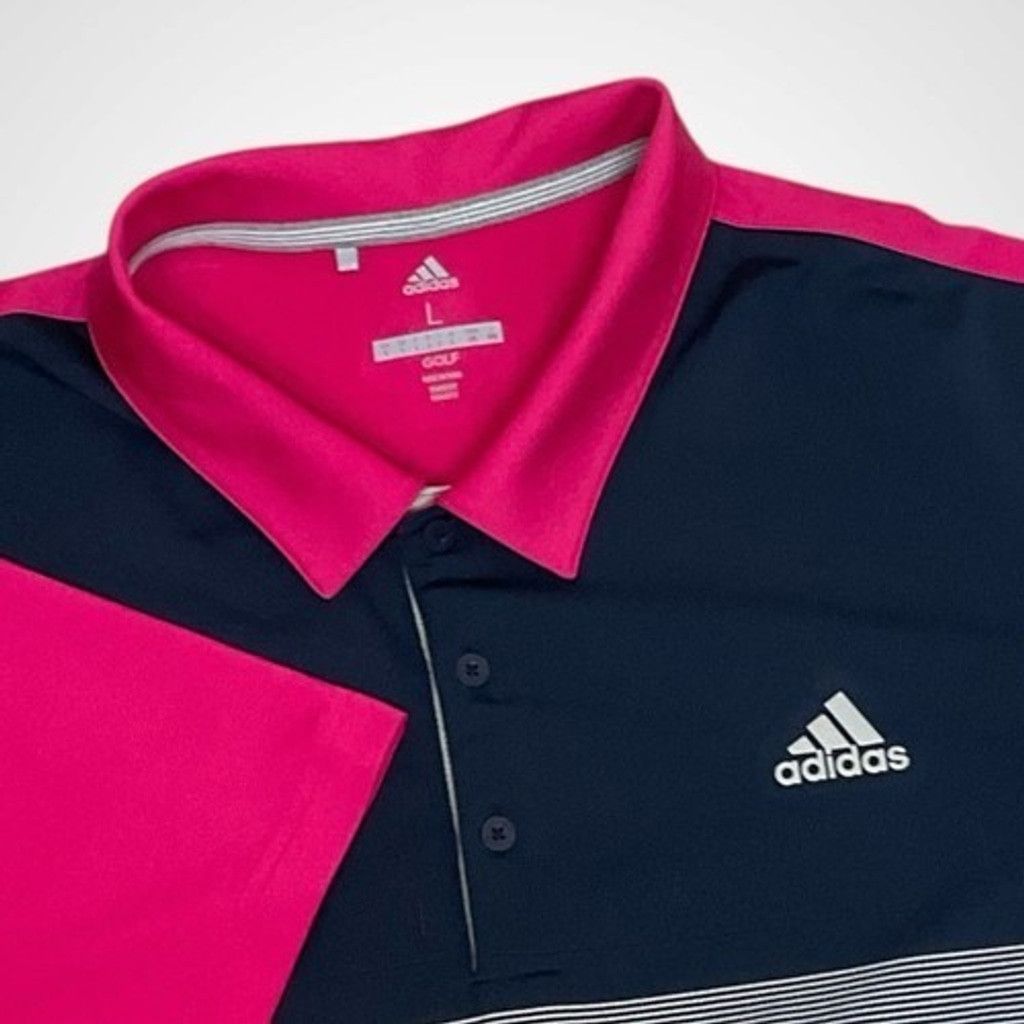 Adidas NWOT Adidas Pink/Navy Short Sleeve Golf Polo Shirt Men Large Size US L / EU 52-54 / 3 - 1 Thumbnail