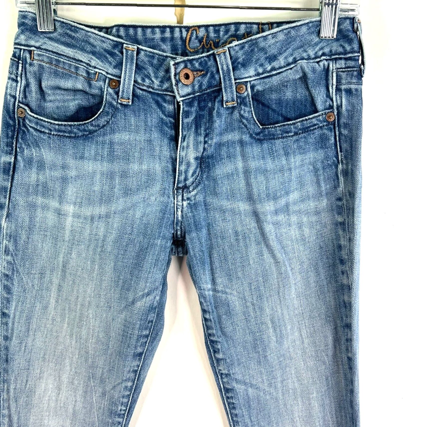 Vintage Chip & Pepper Womens Jeans Wide-Leg Distressed Denim 27 Blue 30X33 90s Bohemian Retro Distressed Zip Button Embroidered Cotton Blend Jeans Womens Size 27" / US 4 / IT 40 - 2 Thumbnail