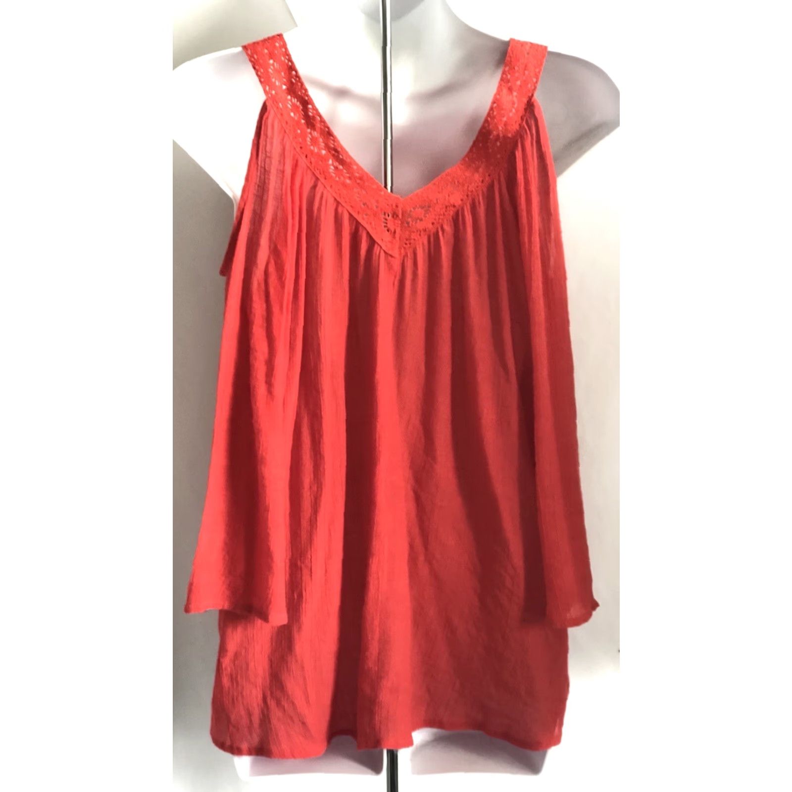 Vintage Nobo Cold Shoulder Top M Red V-Neck 3/4 Sleeve Boho Crepe Blouse Women Size M / US 6-8 / IT 42-44 - 3 Thumbnail