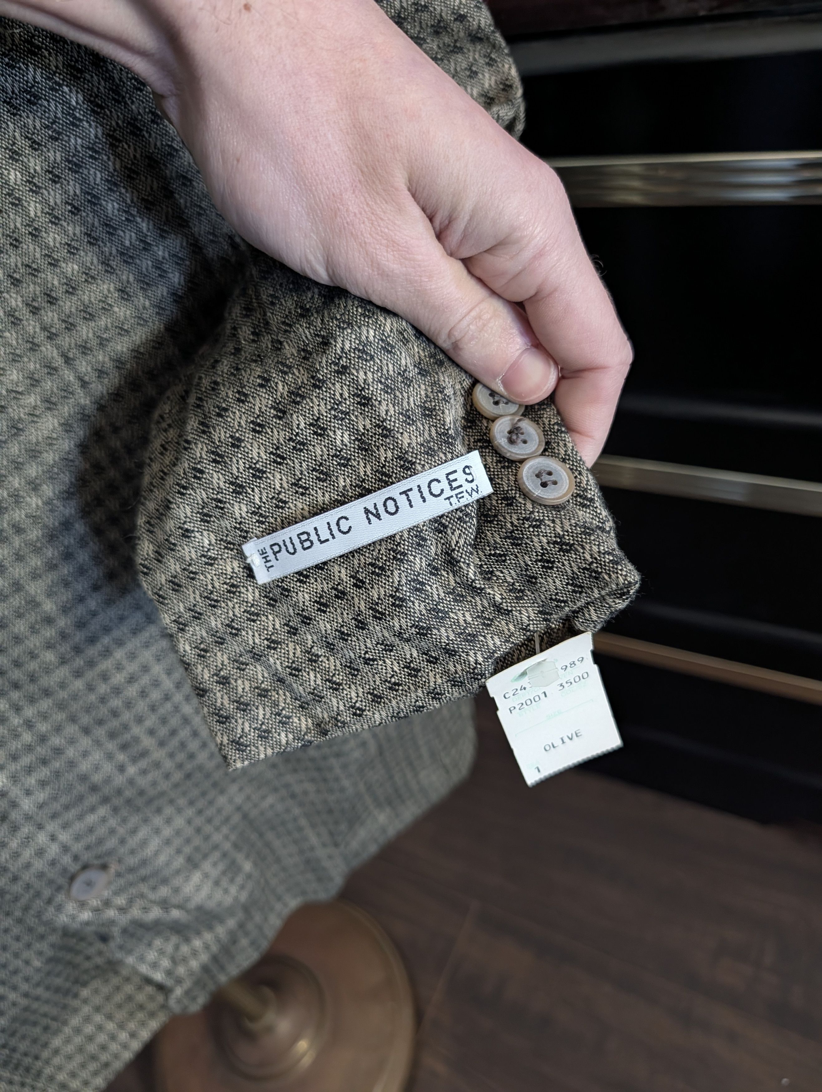 Vintage THE PUBLIC NOTICES Flax Rayon Olive Houndstooth jacket Size 40R - 7 Thumbnail