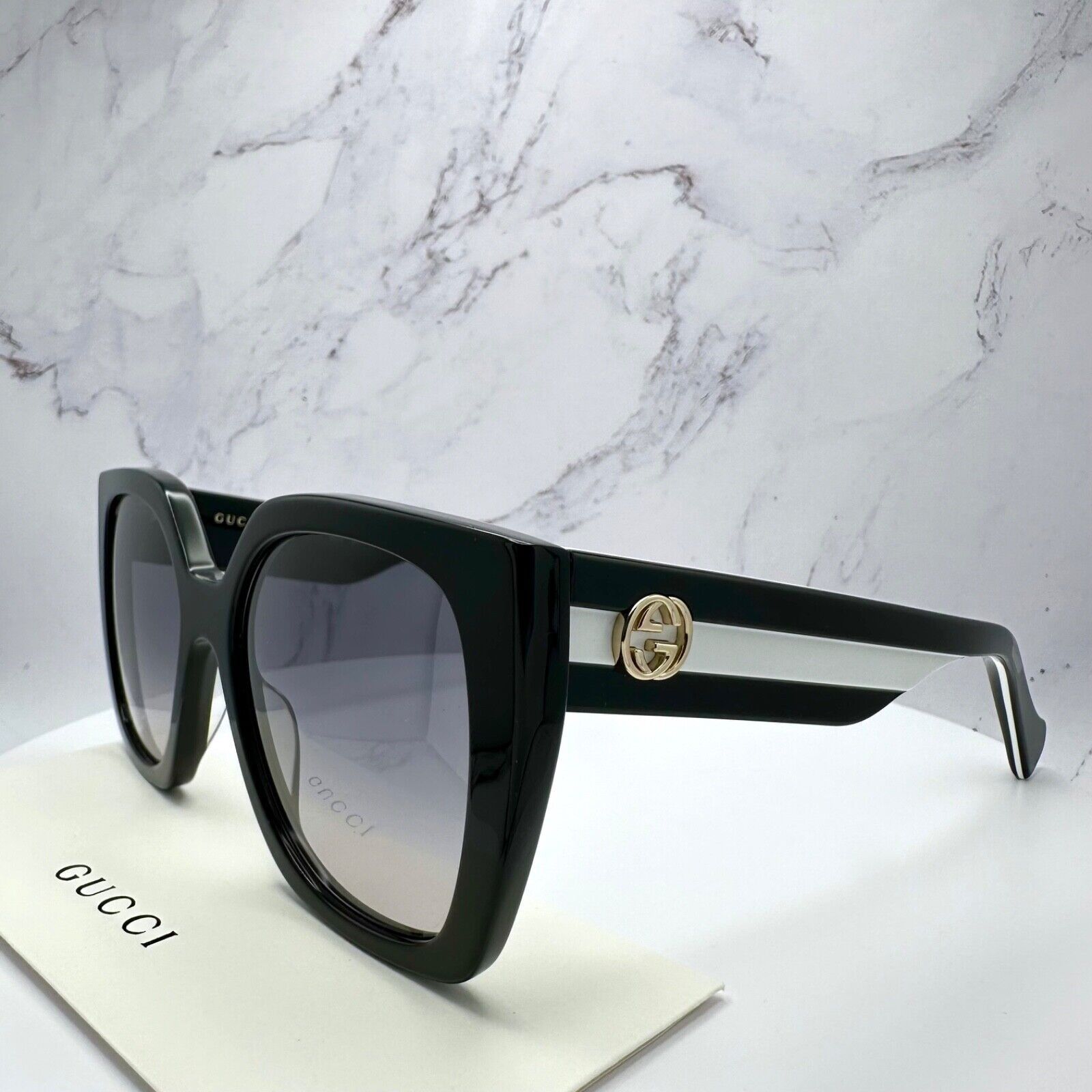 Gucci New Gucci Sunglasses Black White Gold Interlocking GG Size ONE SIZE - 20 Thumbnail