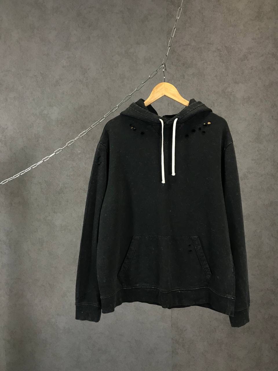 image of Allsaints Distressed Oversized Hoodie in Faded Black, Men's (Size Large)