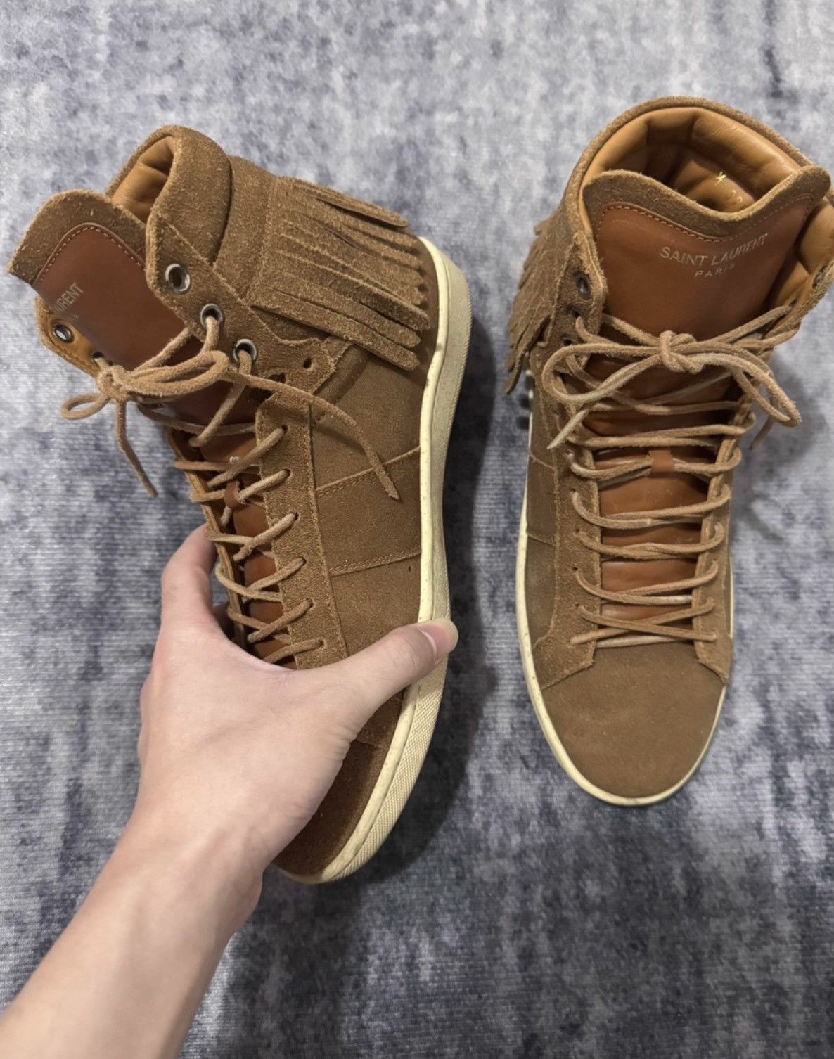 Saint Laurent Paris Saint Laurent (SLP) 15SS High-Top Suede Fringe Sneakers Size US 7 / EU 40 - 2 Thumbnail