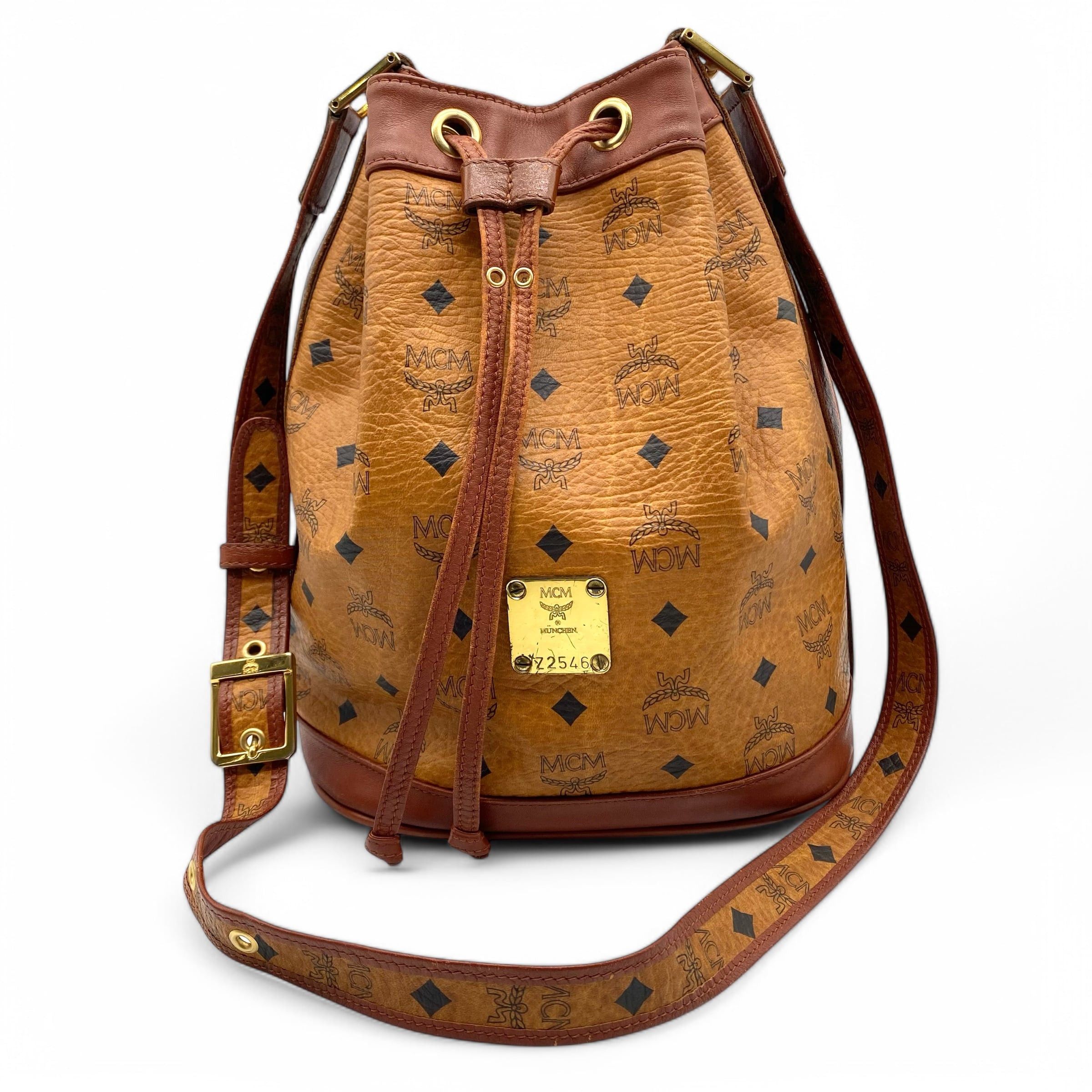 MCM MCM Visetos Drawstring Leather Shoulder Bag Size ONE SIZE - 1 Thumbnail