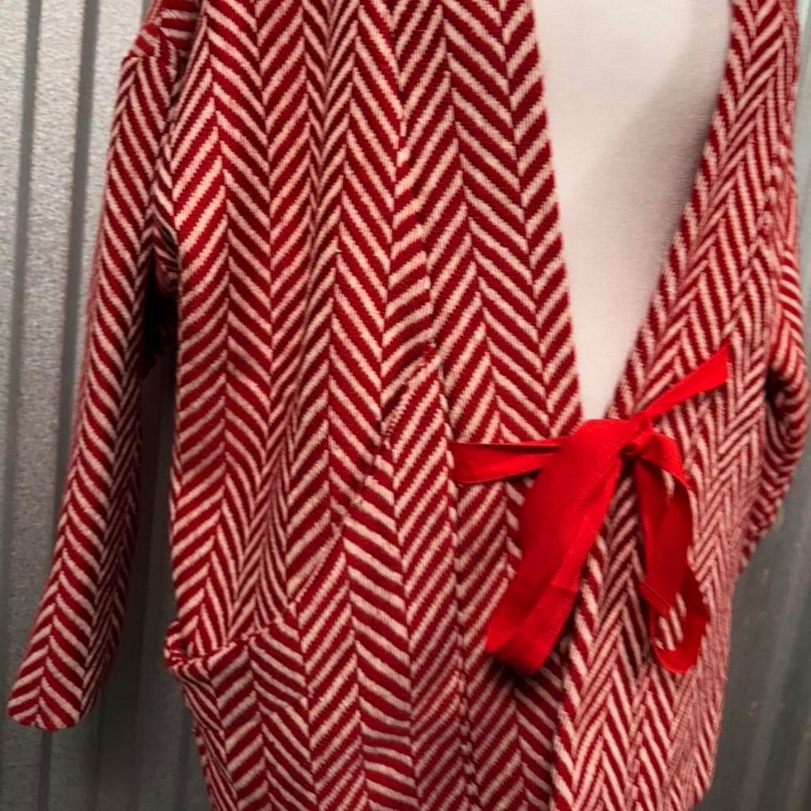 Herring Red white herringbone blazer Size L / US 10 / IT 46 - 4 Thumbnail