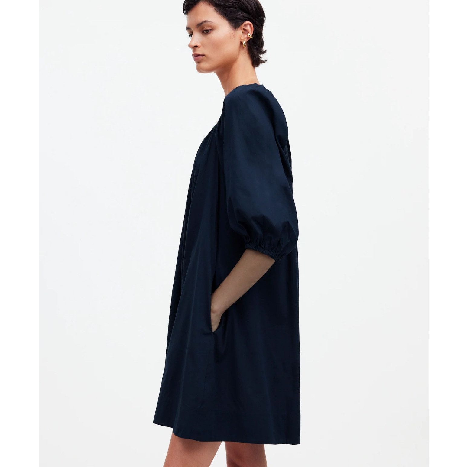 Madewell NWT Madewell Square-Neck Puff-Sleeve Mini Dress Navy Size 14 Size XL / US 12-14 / IT 48-50 - 2 Thumbnail