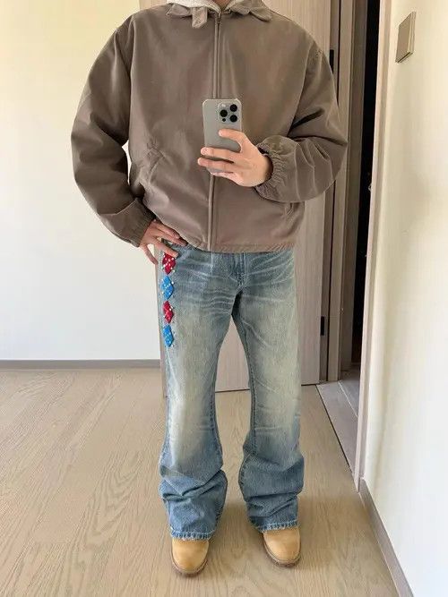 VIBE Patchwork Embroidered Stacked Flare Denim Jeans Size US 32 / EU 48 - 5 Thumbnail