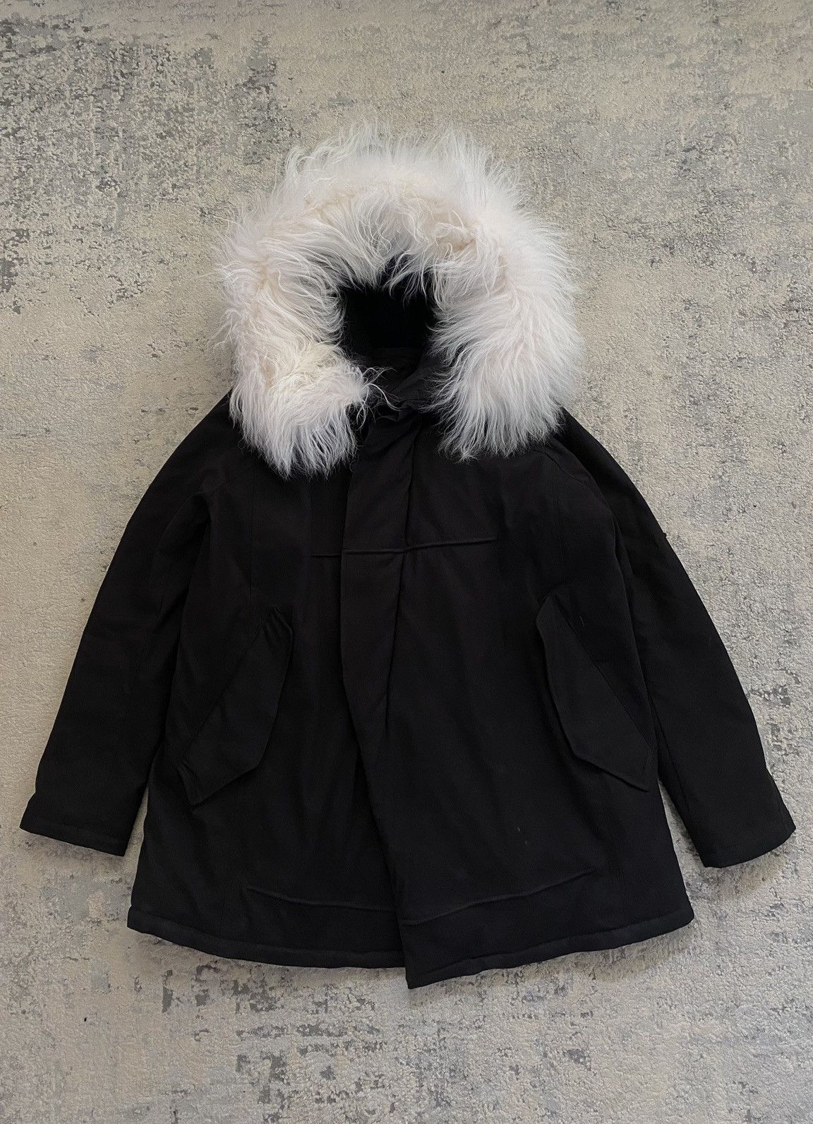 image of Julius x Nilos Fw16 Oversized Parka Fur Trim Hood in Black, Men's (Size Large)