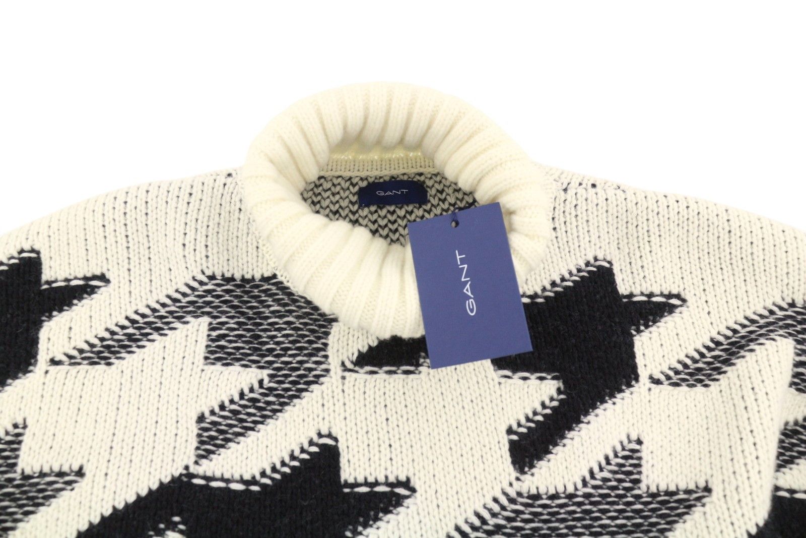 Gant HOUNDSTOOTH ROLLNECK XL Cream Wool Blend Jumper 87246 Size US XL / EU 56 / 4 - 5 Thumbnail