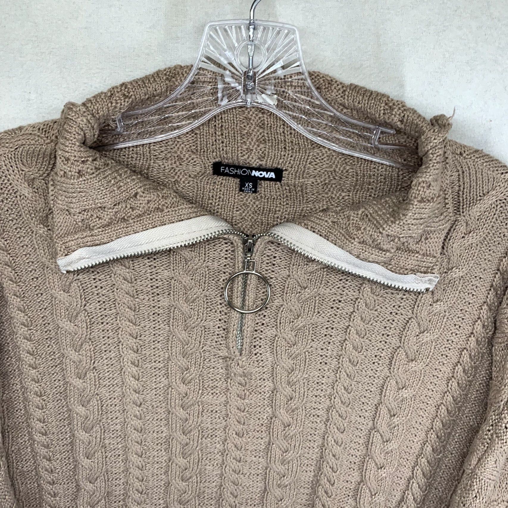 Fashion Nova Fashion Nova Sweater Women's Size XS Mauve Cable Knit 1/4 Zip Cropped Thick Size XS / US 0-2 / IT 36-38 - 3 Thumbnail