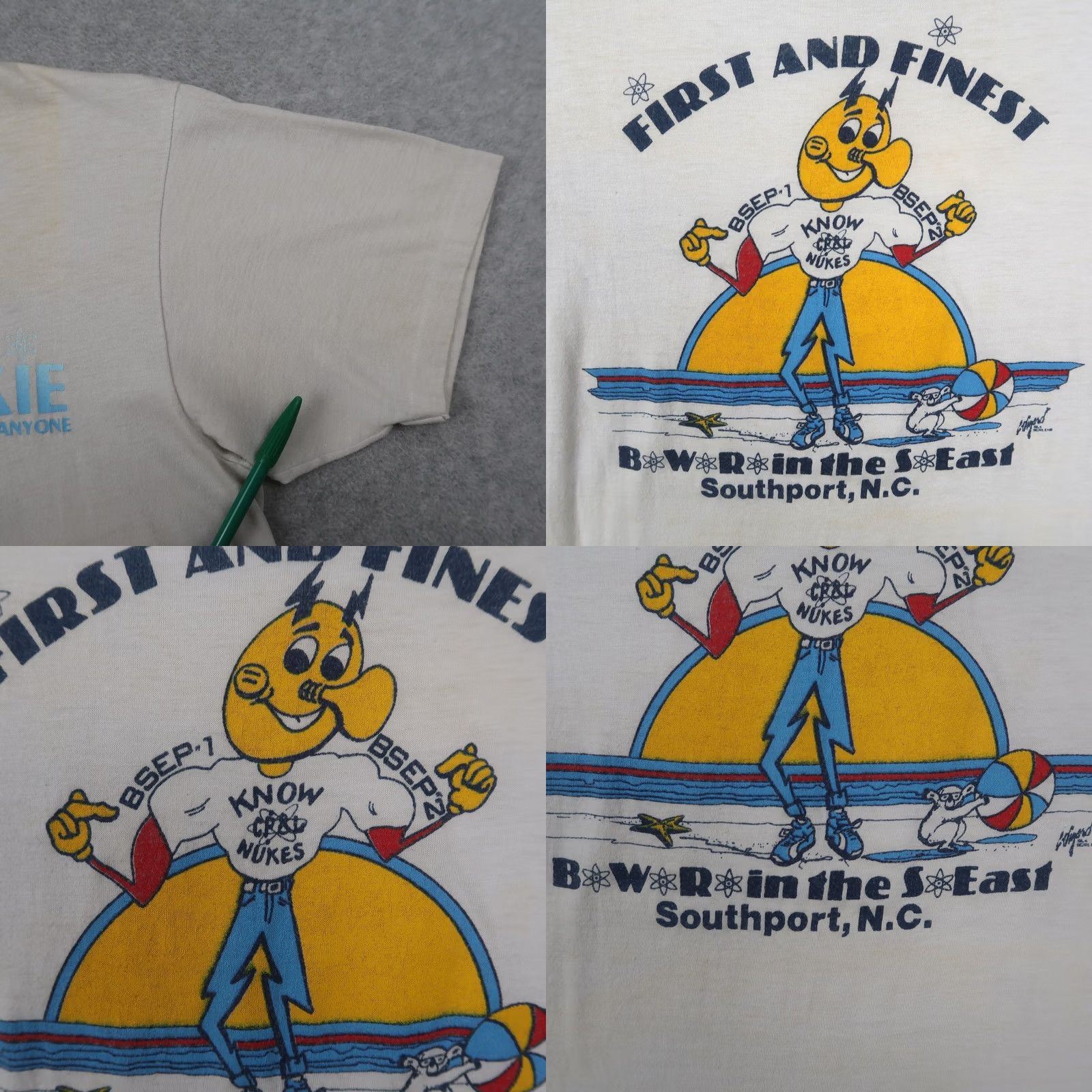 Hanes Vintage Nuke Never Hurt Anyone Nuclear BSEP T-Shirt Mens M Medium Ivory USA Size US M / EU 48-50 / 2 - 9 Thumbnail