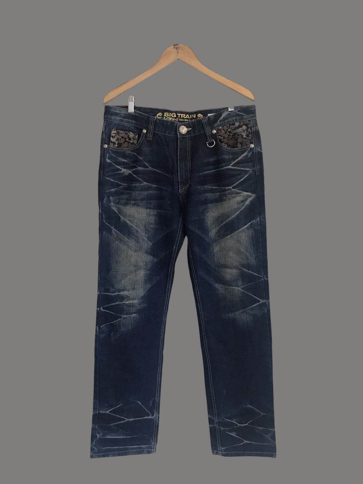 Karakuri Tamashii Japanese Brand Big Train Distressed Denim Sukajan Dragon Size US 35 - 1 Thumbnail