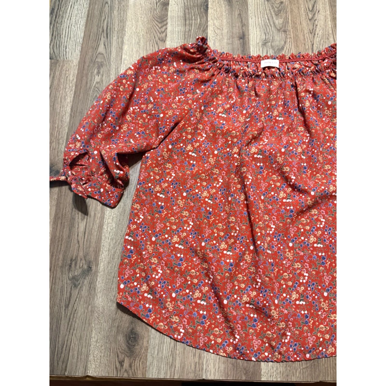 Vintage Hailey & Co. Blouse Women L Orange Floral 3/4 Sleeve Pullover Casual Regular Modern Lightweight Polyester Rayon Size L / US 10 / IT 46 - 3 Thumbnail