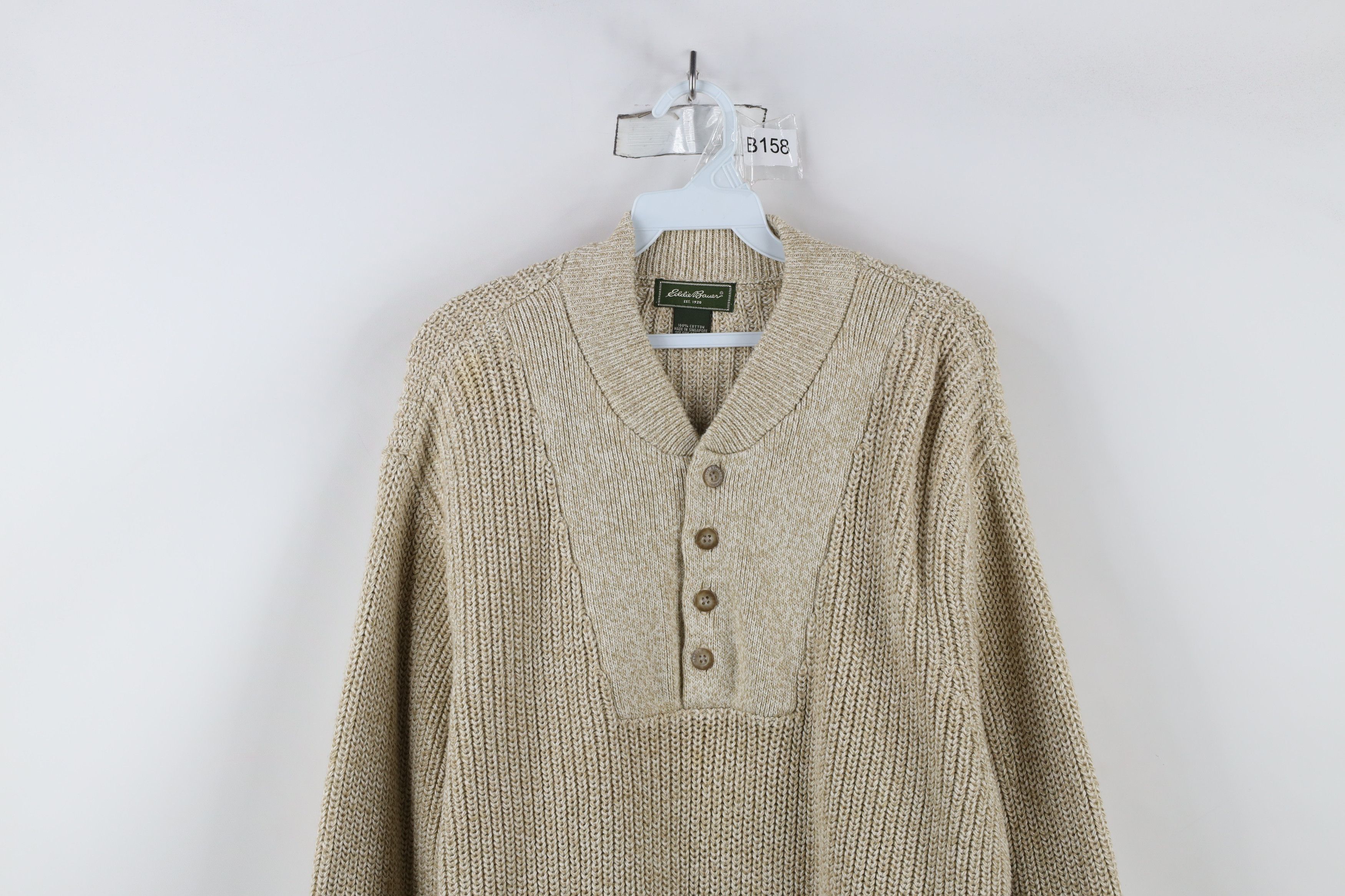 Eddie Bauer × Vintage Vintage Eddie Bauer Cotton Ribbed Knit Henley Sweater Beige Size US XL / EU 56 / 4 - 2 Thumbnail