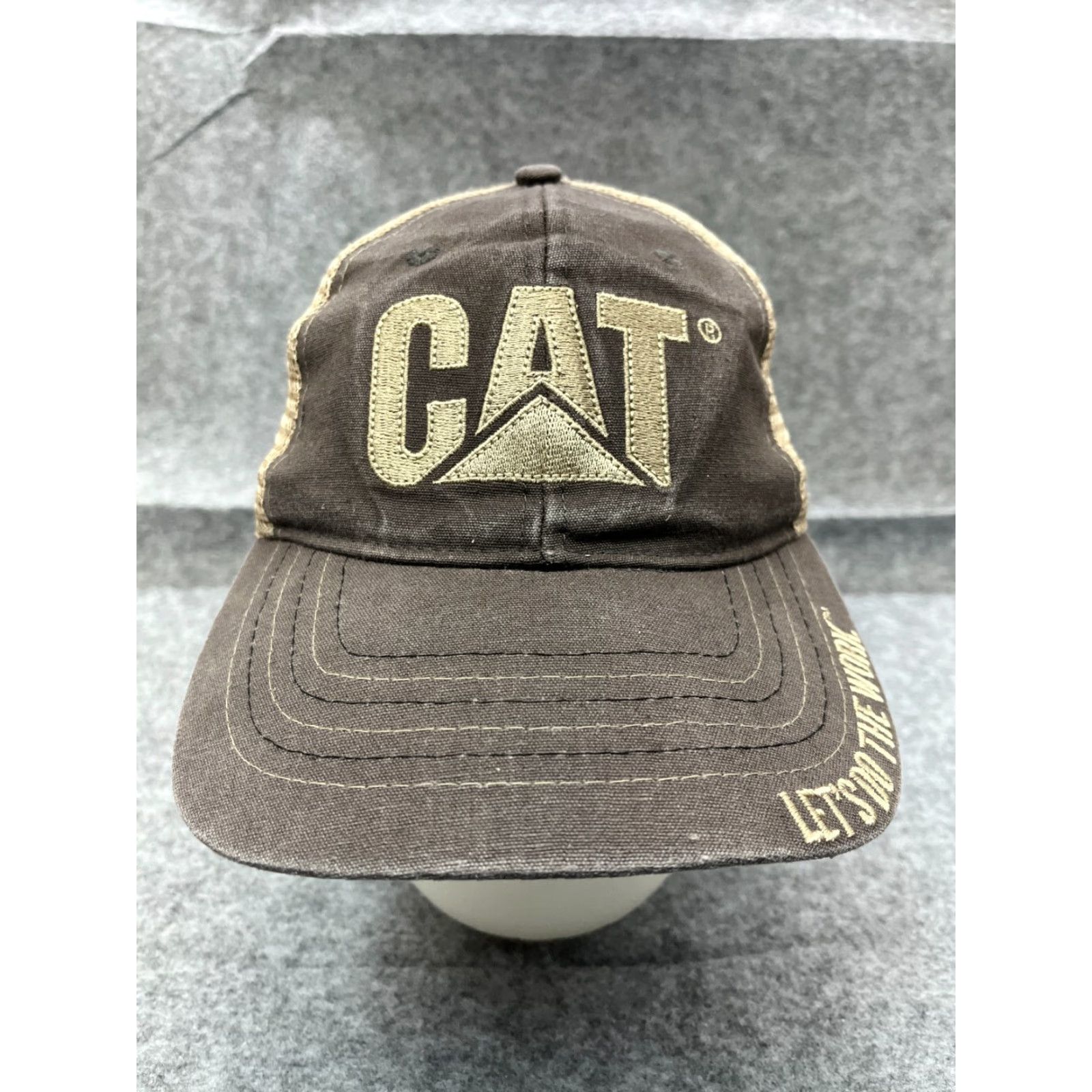 Vintage VINTAGE CAT Hat Cap Strap Back Adult Gray Beige Caterpillar Machinery Trucker Poly Size ONE SIZE - 2 Thumbnail