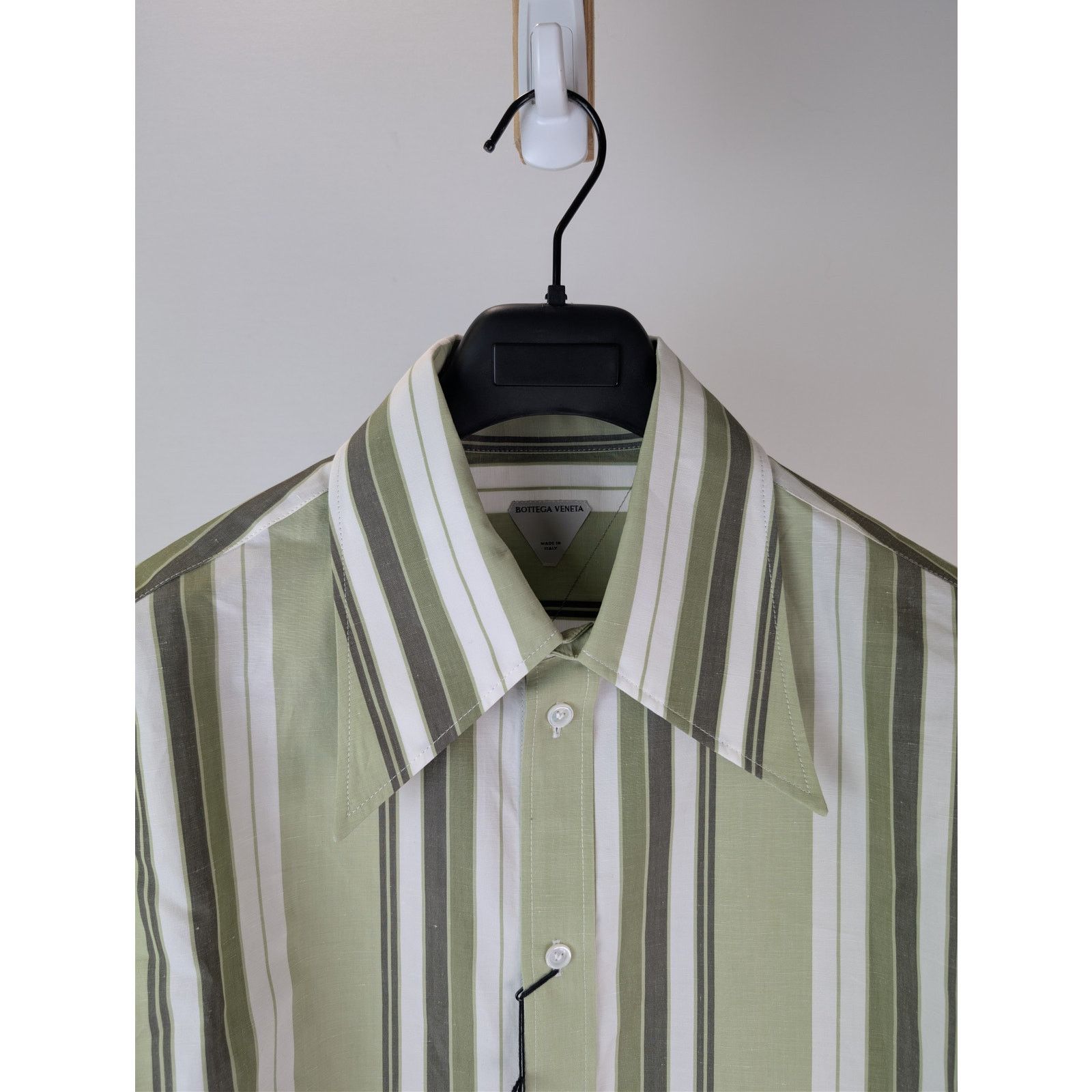 Bottega Veneta o1rshd1 Chunky Cotton Stripe Shirt Green/Olive Multi-Stripe Size US M / EU 48-50 / 2 - 8 Thumbnail