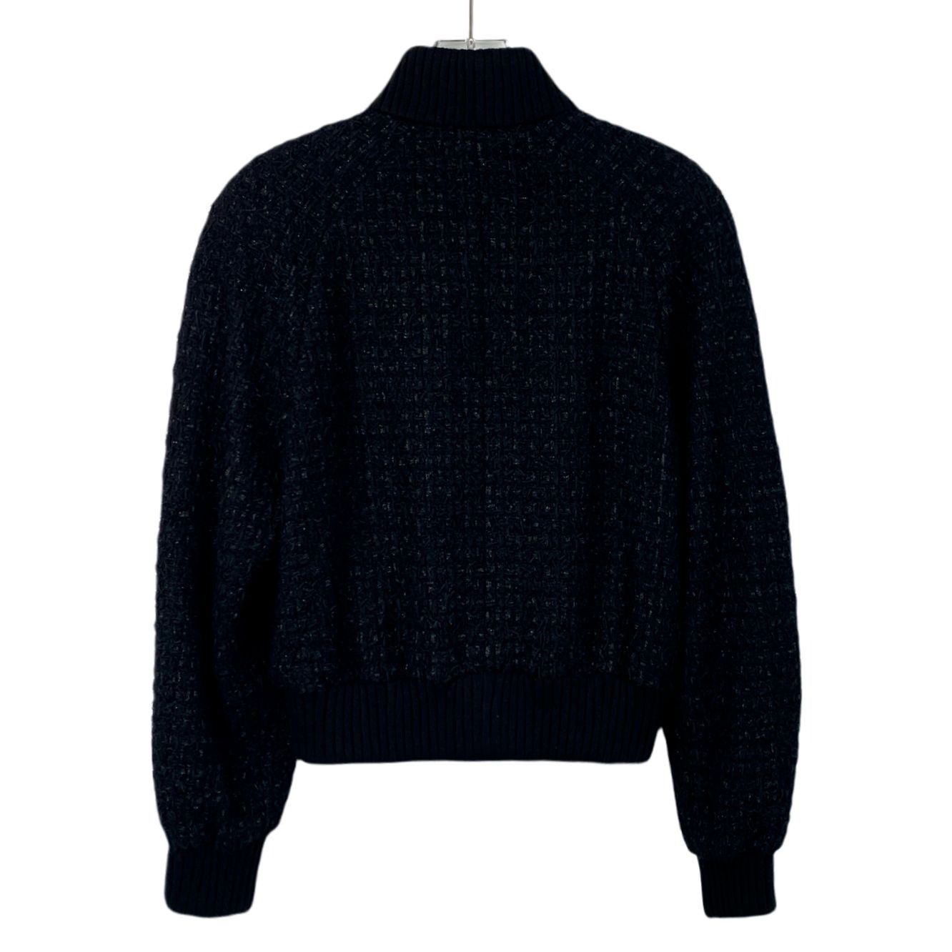 Chanel Chanel Black Textured Knit Zip-Up Jacket With Crystal Embell Size XXS / US 00 / IT 34 - 2 Thumbnail