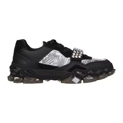 image of Jimmy Choo Ob1O1E0324 Low-Top Sneakers In Black/ Silver in Black/Silver, Men's (Size 8)
