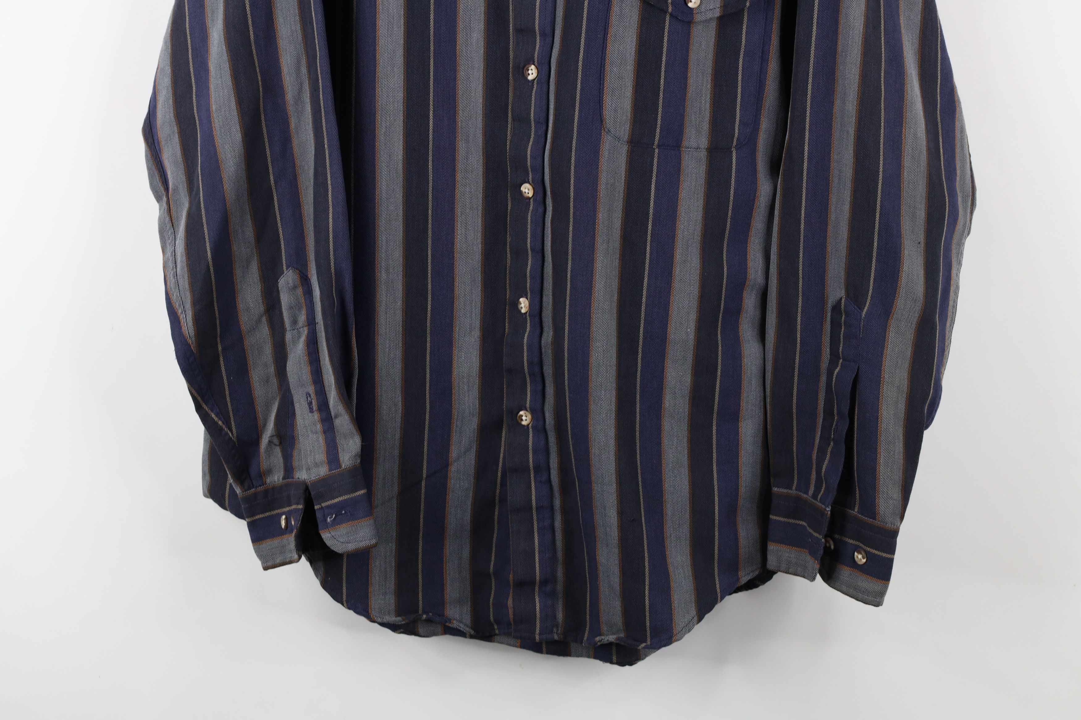Vintage Vintage 90s Streetwear Herringbone Button Down Shirt USA Size US L / EU 52-54 / 3 - 3 Thumbnail