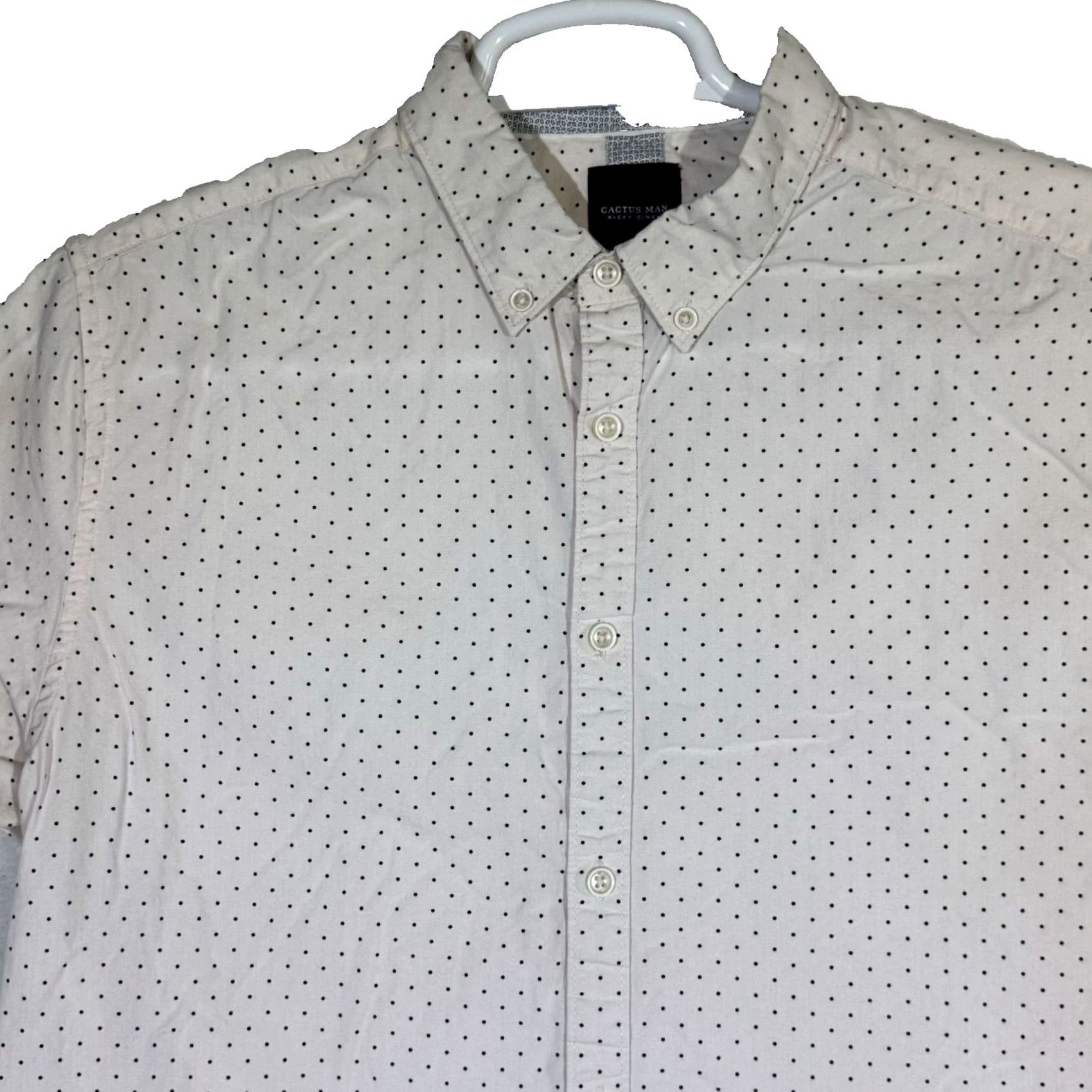 Vintage Cactus Shirt Mens L Ivory Man Men Cream Polka Dot Short Sleeve Slim Button Down Size Size US L / EU 52-54 / 3 - 3 Thumbnail