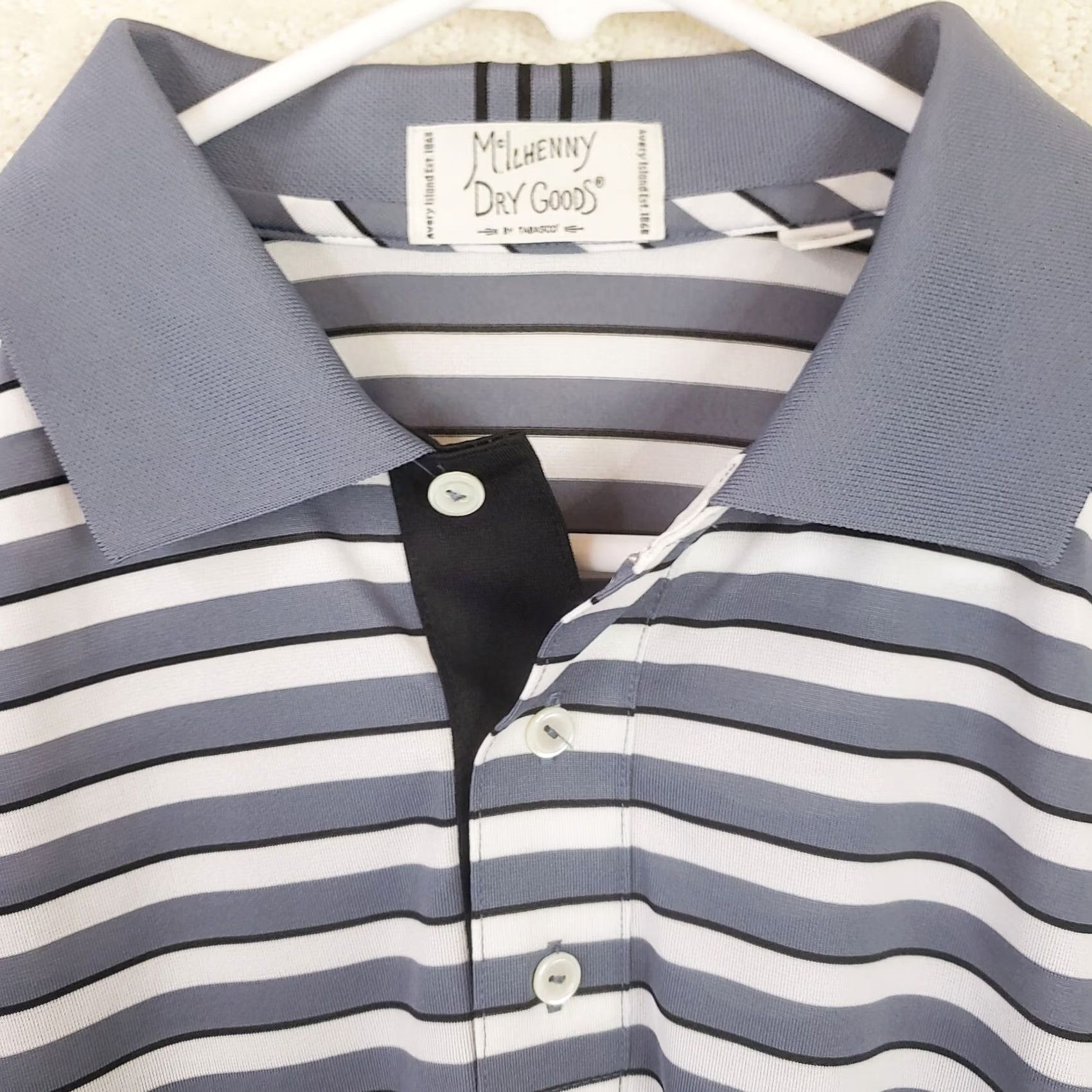 Vintage Tabasco Polo Shirt Golf Men M Gray Stripes Polyester Sport Travel Size US M / EU 48-50 / 2 - 4 Thumbnail
