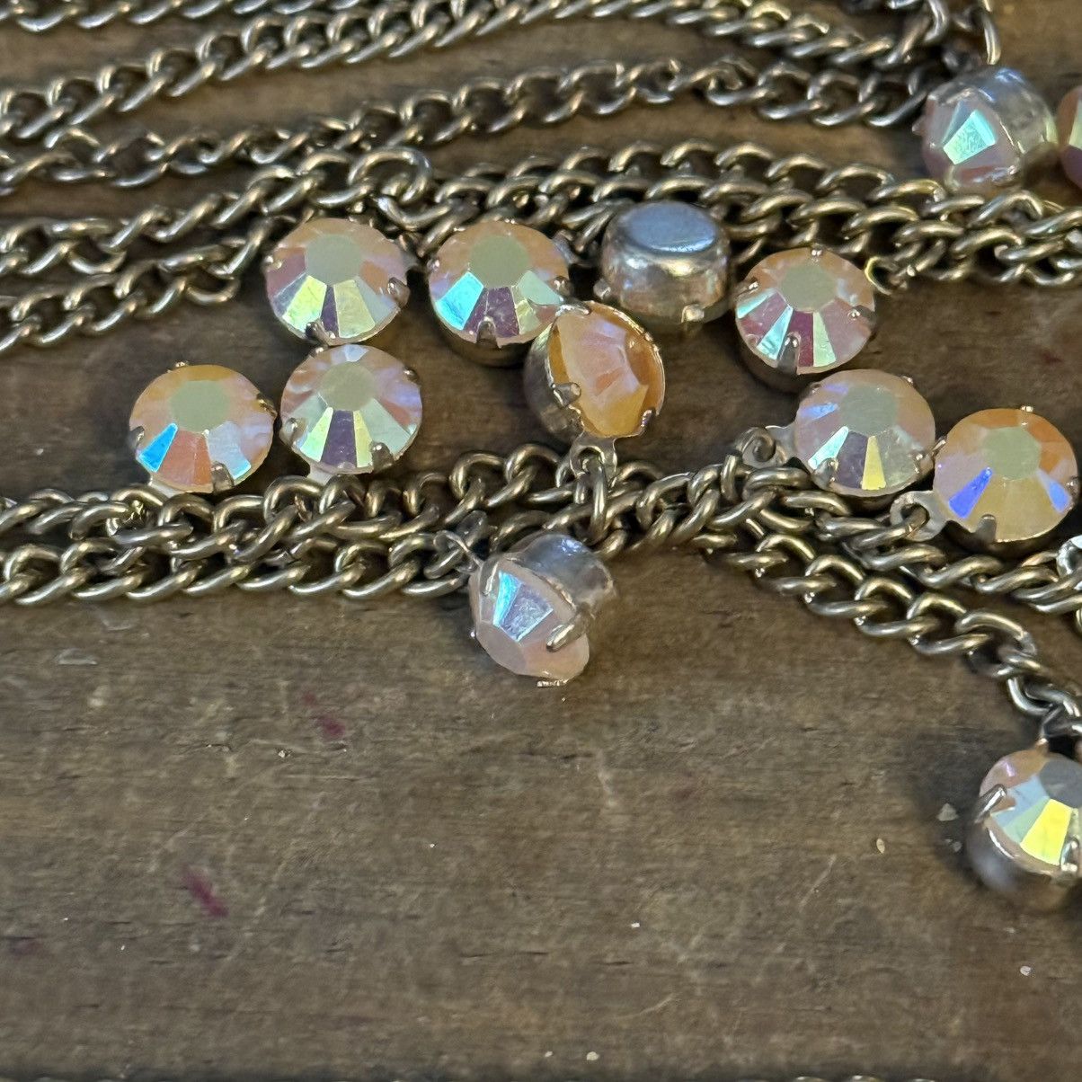 Other Long layered gold tone iridescent dangle rhinestone necklace Size ONE SIZE - 3 Thumbnail