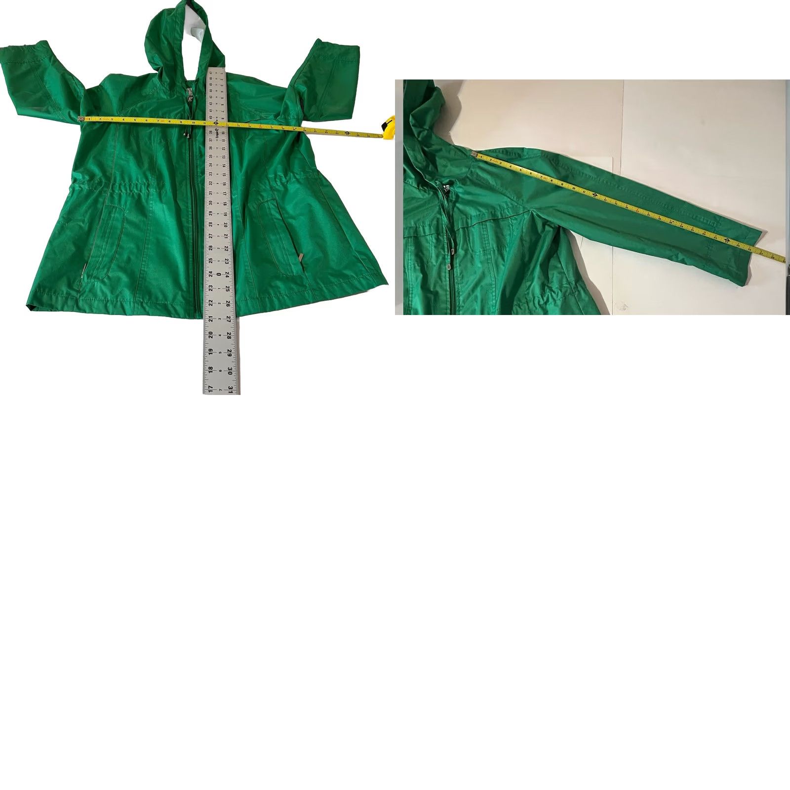 Vintage Raincoat Fleet Street LTD Hooded Women Size Petite Medium Green Full Zip RN5041 Size M / US 6-8 / IT 42-44 - 11 Thumbnail
