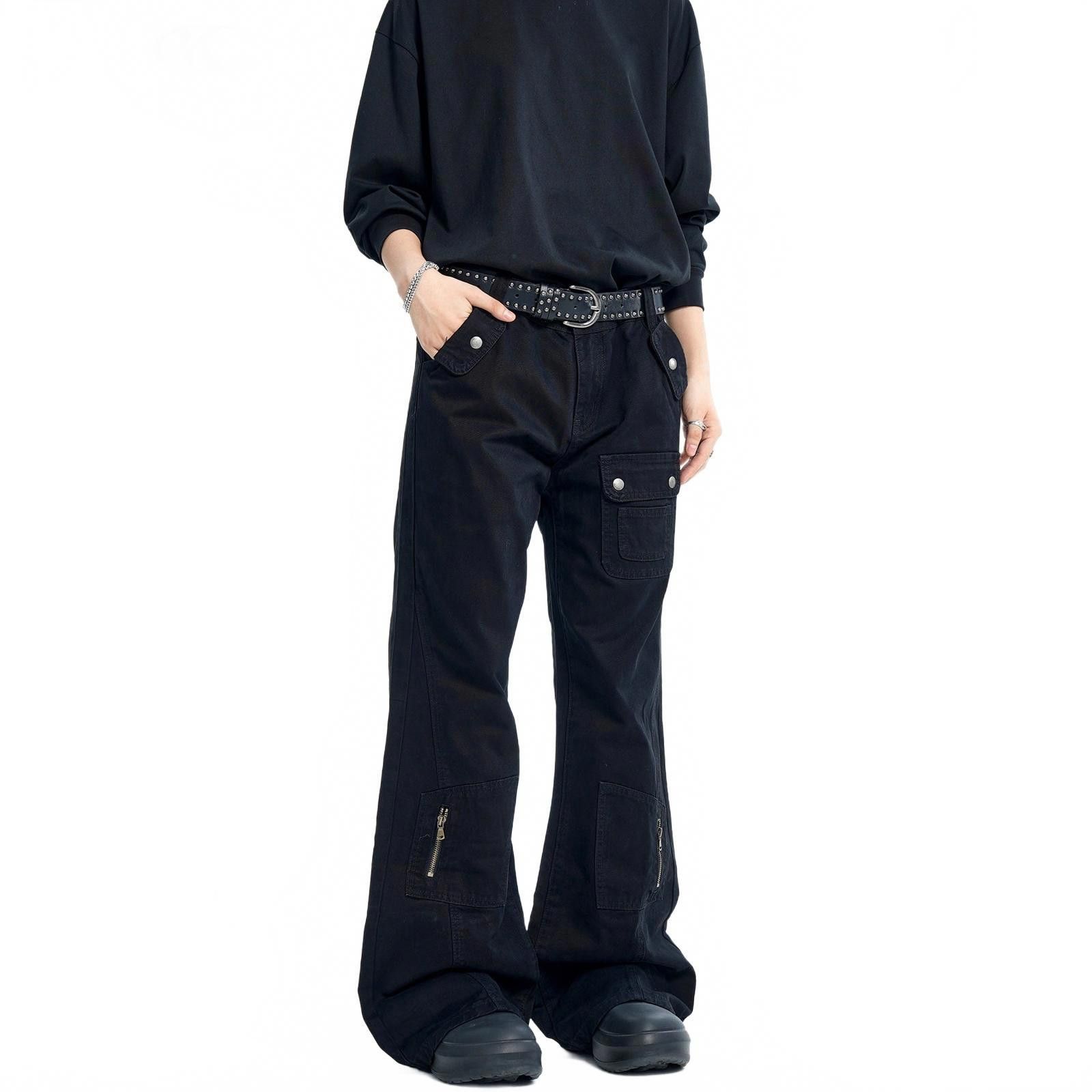 Japanese Brand Black Wide Leg Cargo Pants with Zipper Details Size US 32 / EU 48 - 4 Thumbnail