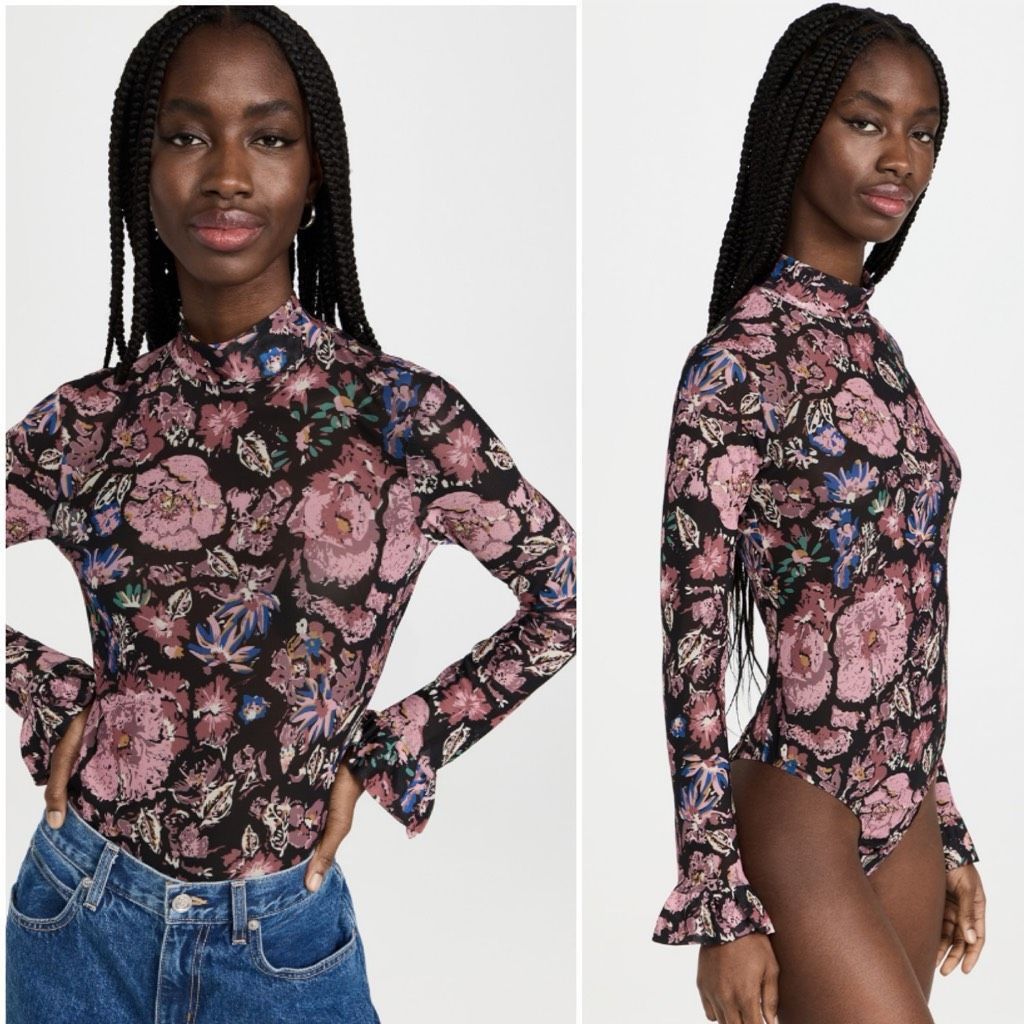Cleobella Melanie Bodysuit Jolie Print Mesh Sheer S