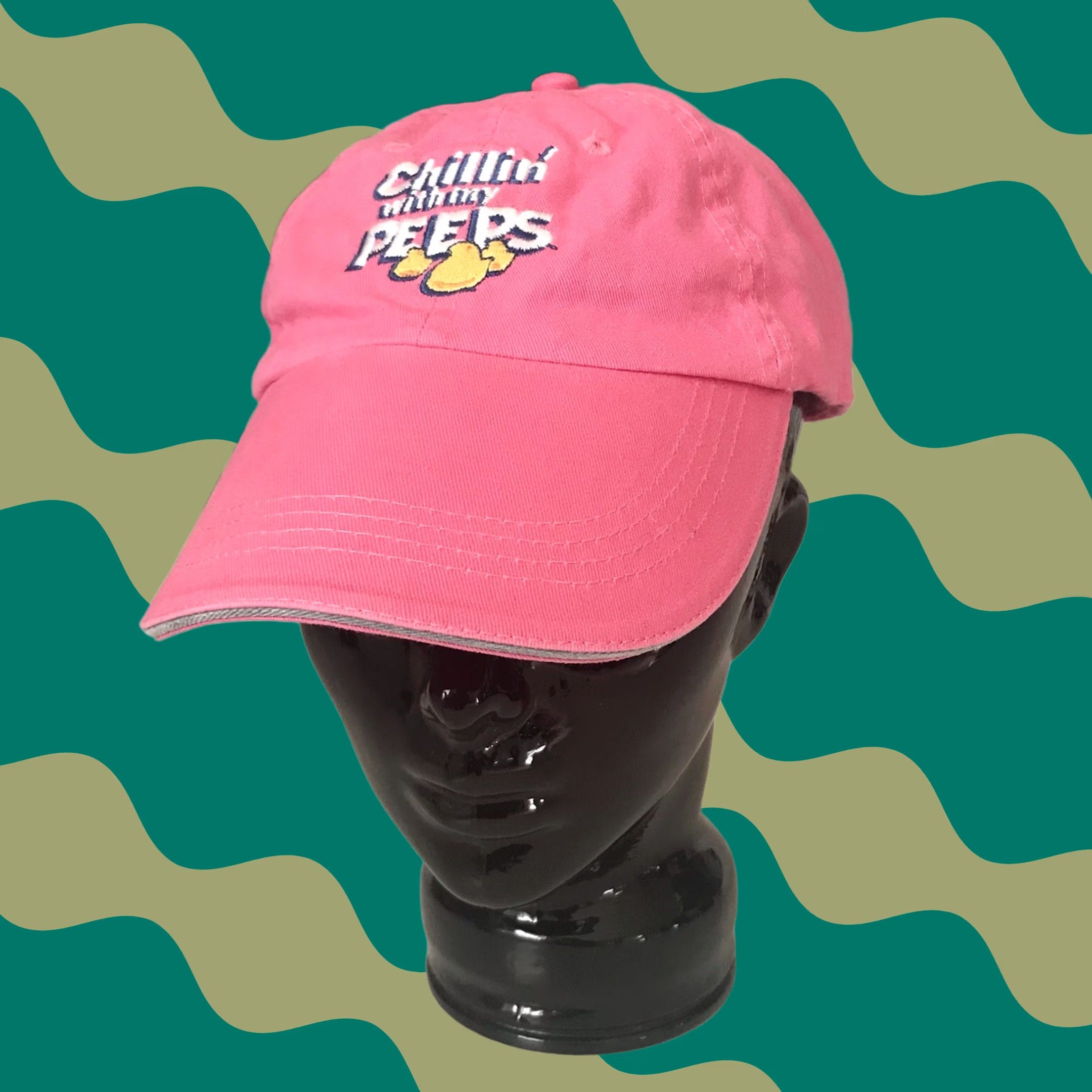Anvil Anvil Pink Adjustable Baseball Cap Hat Embroidered Chillin’ with my PEEPS OS Women Hat Size ONE SIZE - 1 Thumbnail