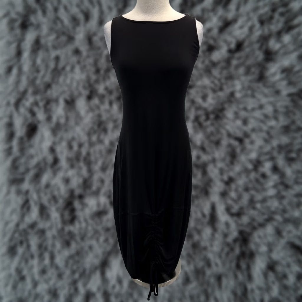 Vintage IC By Connie K Minimalist Jersey Midi Balloon Dress Black Womens S Modern Draped Size S / US 4 / IT 40 - 1 Thumbnail
